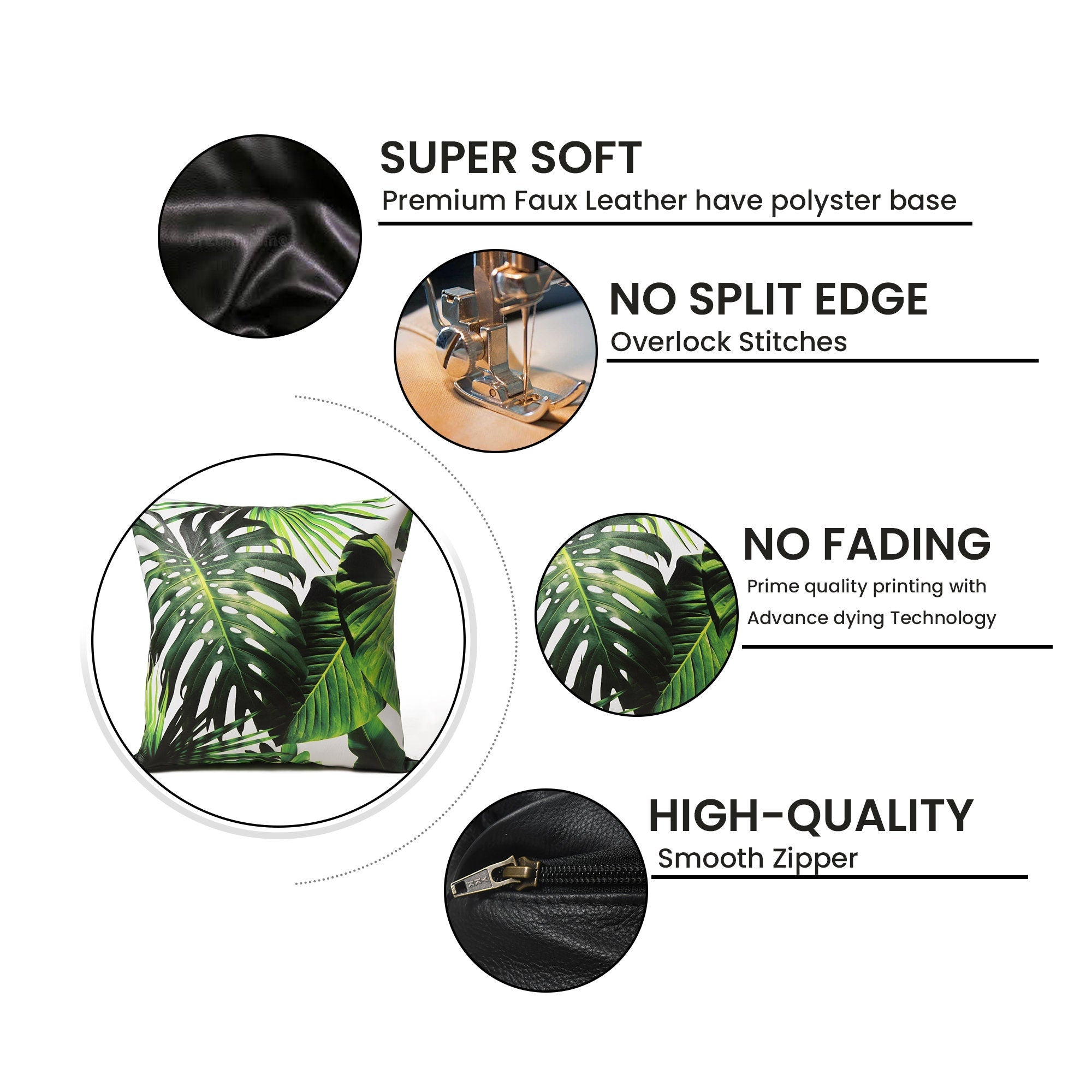 MOUSM Faux Leather Cushion Cover – 18x18 Inches Green Tropical Palm Leaf Print – Decorative Throw Pillowcase for Living Room, Patio, or Bedroom – Exotic Plant-Themed Home Accent