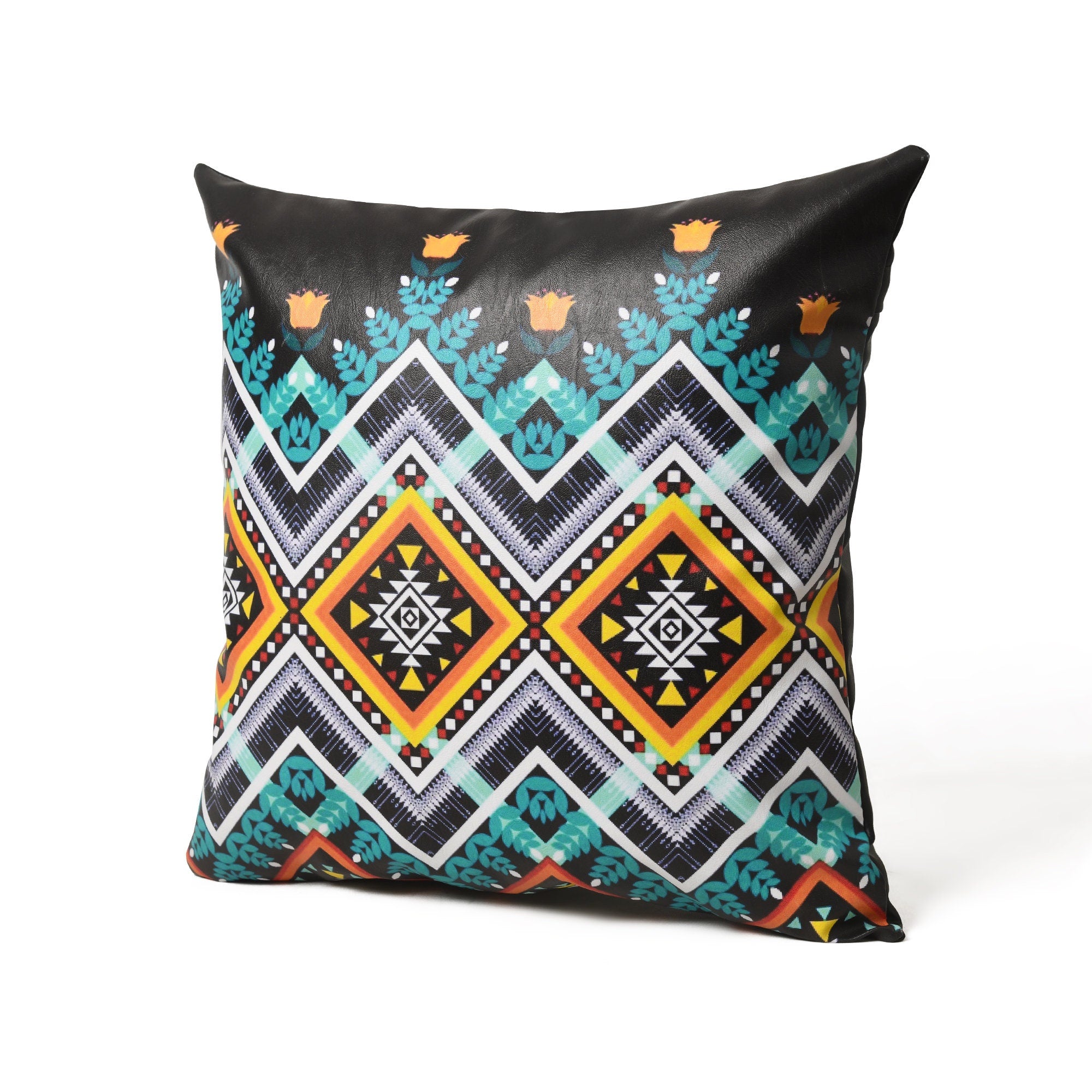 MOUSM Faux Leather Cushion Cover – 18x18 Inches Antique Zigzag Pattern in Rustic Southwestern Style, Decorative Throw Pillow for Sofa, Living Room, or Bedroom