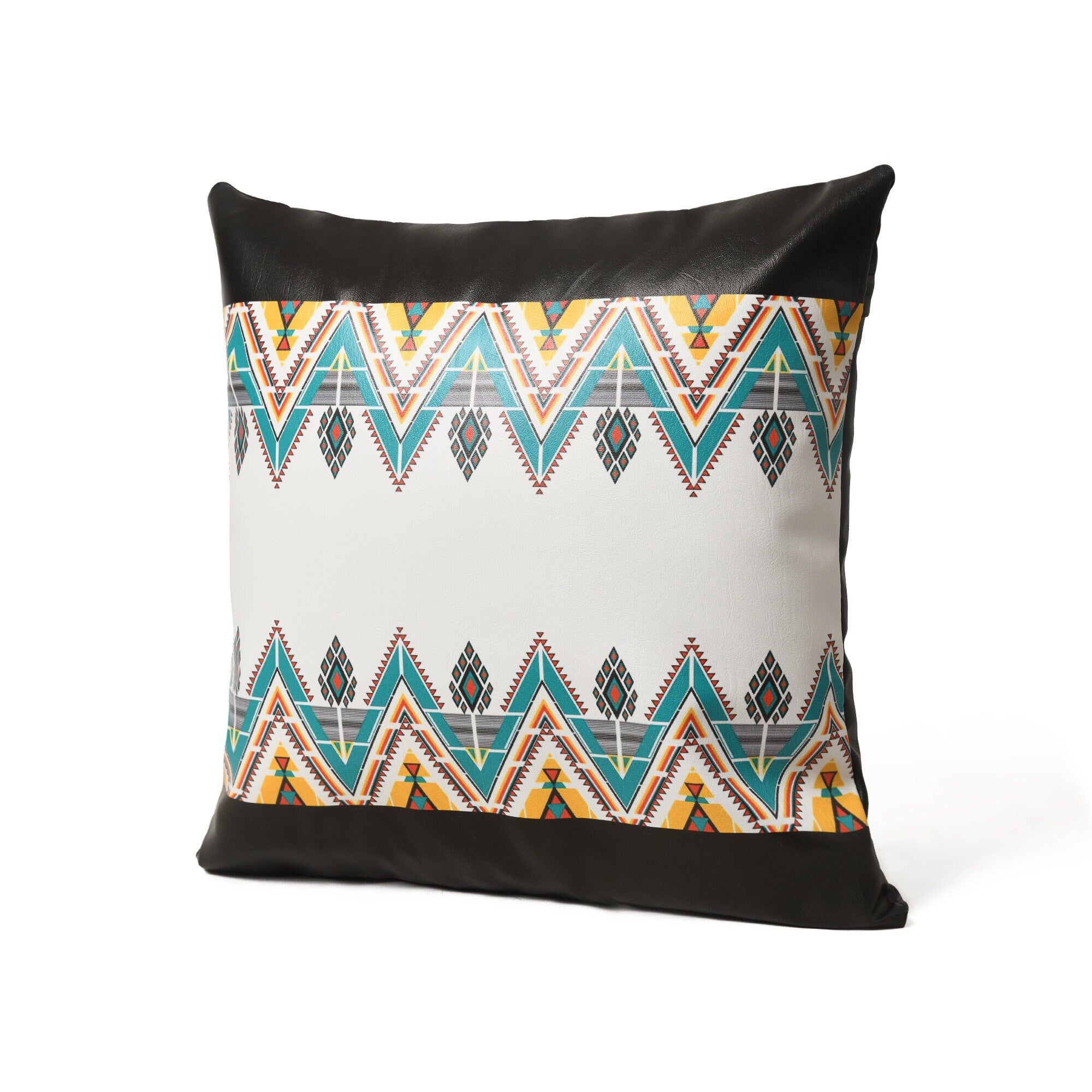 MOUSM Faux Leather Pillow Cover - 18x18 inches Square Throw Pillowcase, Cushion Cover with Southwestern Geometric Print for Sofa, Couch, Bed, Office & Living Room Décor