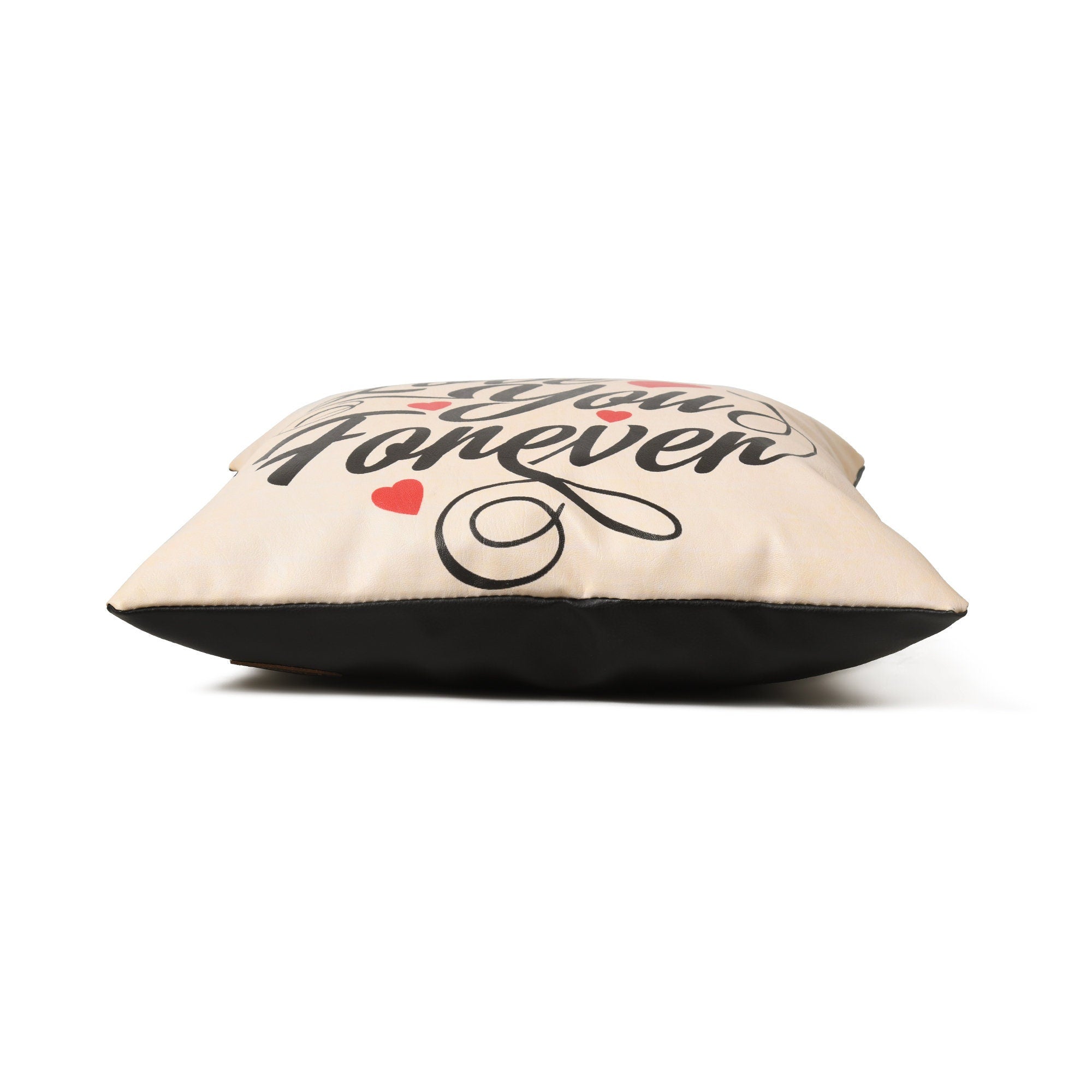 MOUSM Faux Leather Cushion Cover - 18x18 inches Square Throw Pillowcase, Love You Forever Printed Romantic Square Throw Pillow Cover for Couch, Sofa, Bed & Gifting