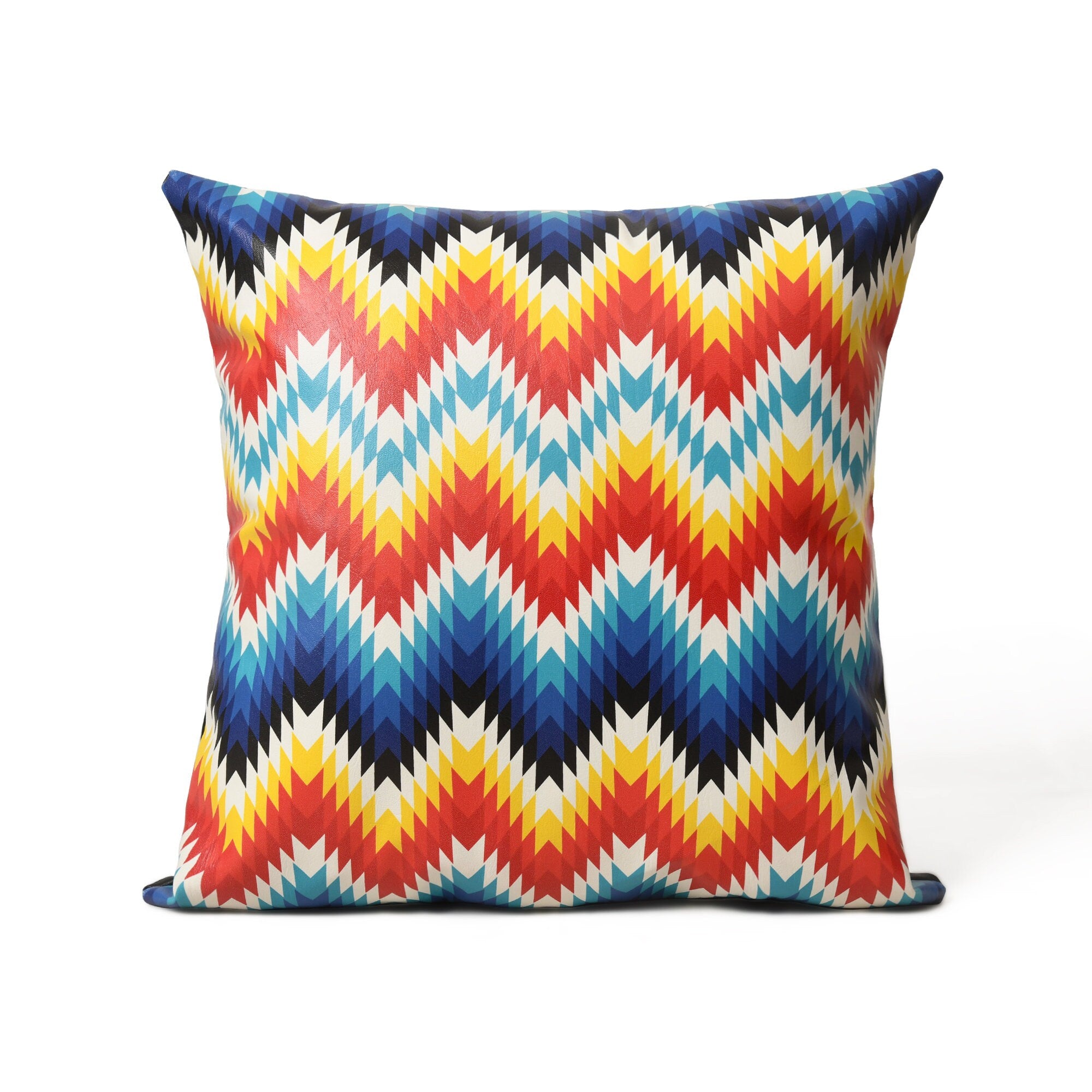 MOUSM Faux Leather Cushion Cover – 18x18 Inches Square Throw Pillowcase, Zig Zag Ethnic Chevron Print Decorative Cushion for Sofa, Living Room