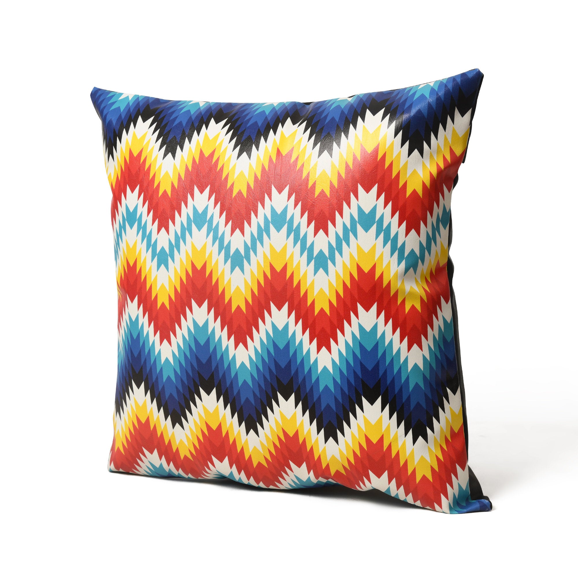 MOUSM Faux Leather Cushion Cover – 18x18 Inches Square Throw Pillowcase, Zig Zag Ethnic Chevron Print Decorative Cushion for Sofa, Living Room