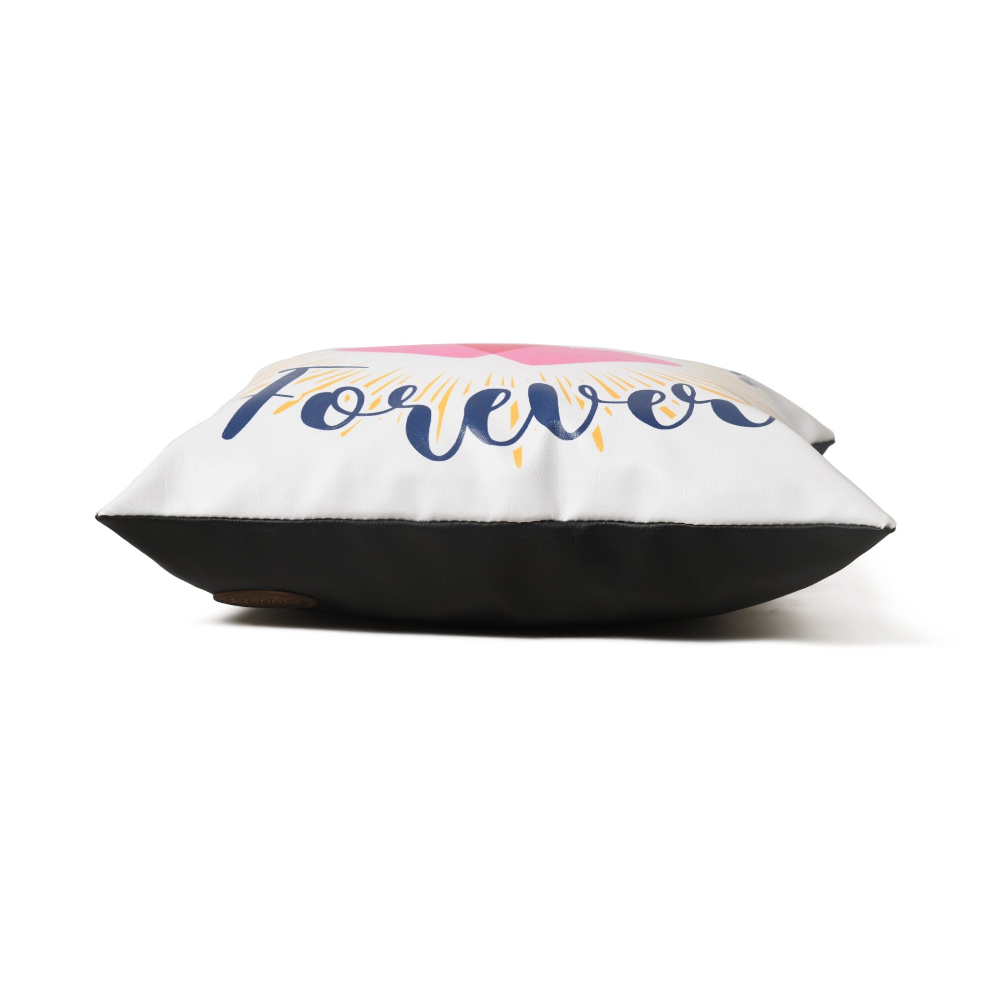 MOUSM Faux Leather Cushion Cover – 18x18 Inches Square Throw Pillowcase, Together Forever Love Vibes Print Romantic Decorative Cushion Cover for Sofa, Couch, Bedroom & Gift For Her