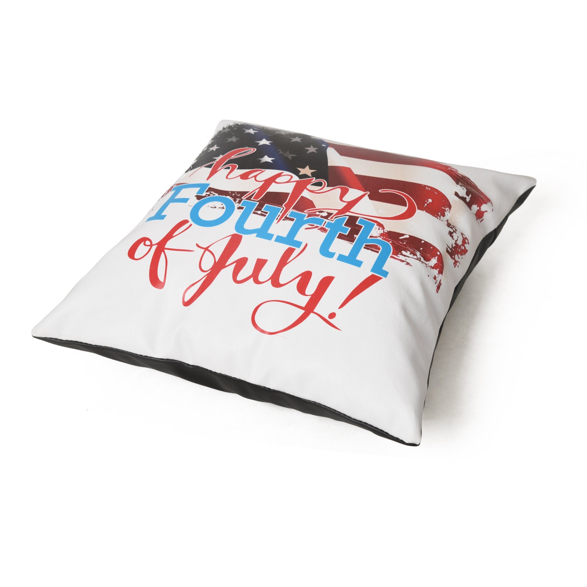 MOUSM Faux Leather Cushion Cover – 18x18 Inches Square Throw Pillowcase, Abstract American Flag Paintbrush Stripes Print Decorative Pillow Cover for Couch, Sofa, Bedroom & Patriotic Gifting