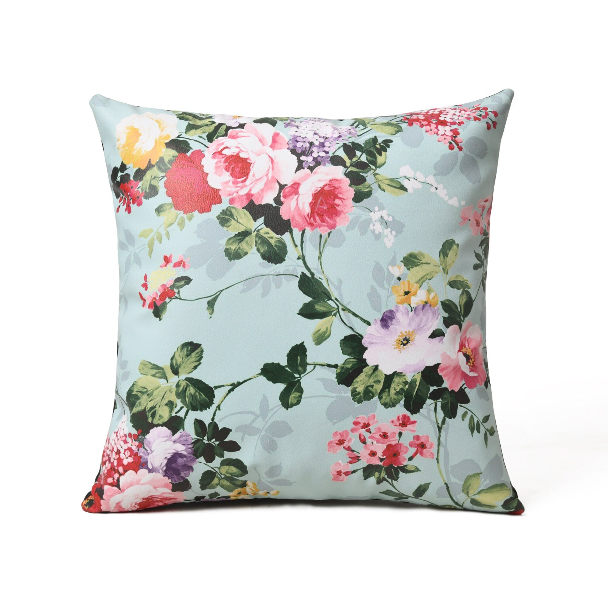 MOUSM Faux Leather Cushion Cover – 18x18 Inches Square Throw Pillowcase, Beautiful Blossom Flower Print Decorative Pillow for Wedding Décor, Sofa, Couch, Bedroom & Gifting