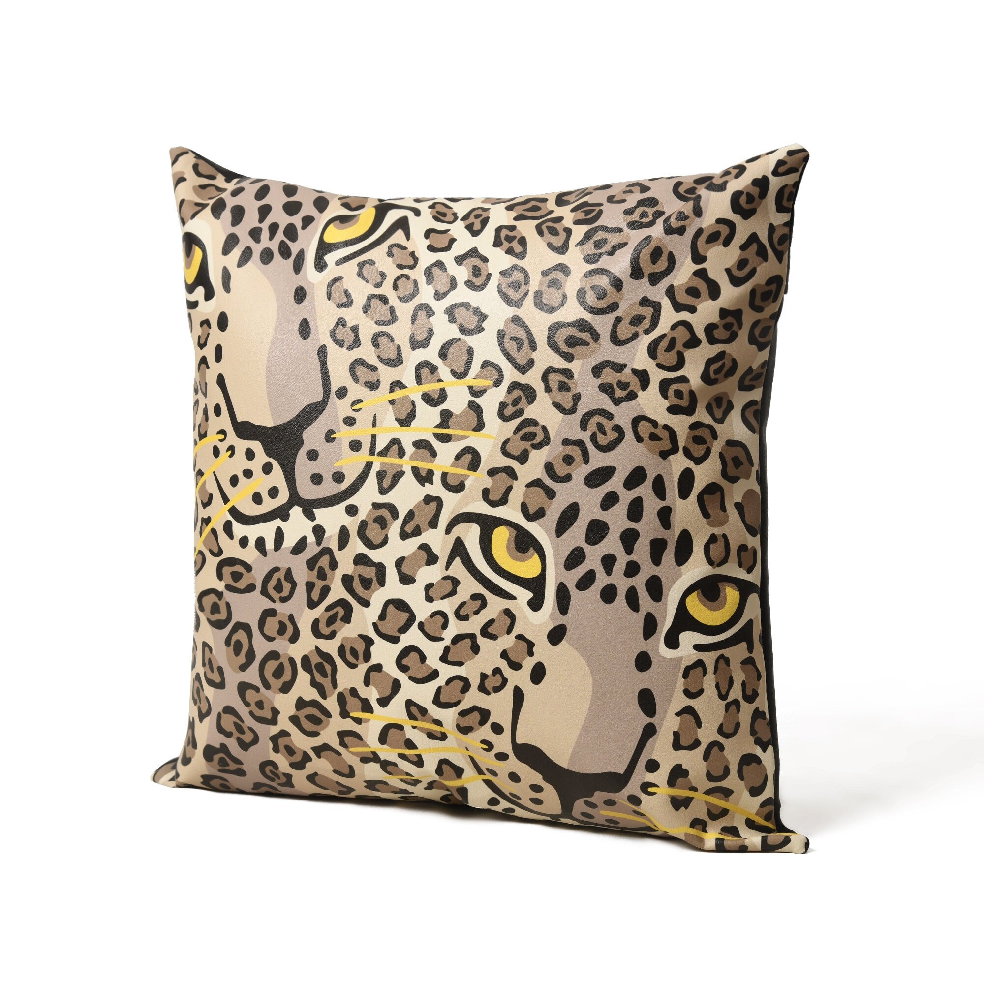 MOUSM Faux Leather Brown Leopard Print Cushion Cover – 18x18 Inches Exotic Wild Animal Print Pillow Case – Handmade Decorative Throw Pillow Cover for Sofa, Couch, Living Room & Bedroom – Best Gift for Animal Lovers