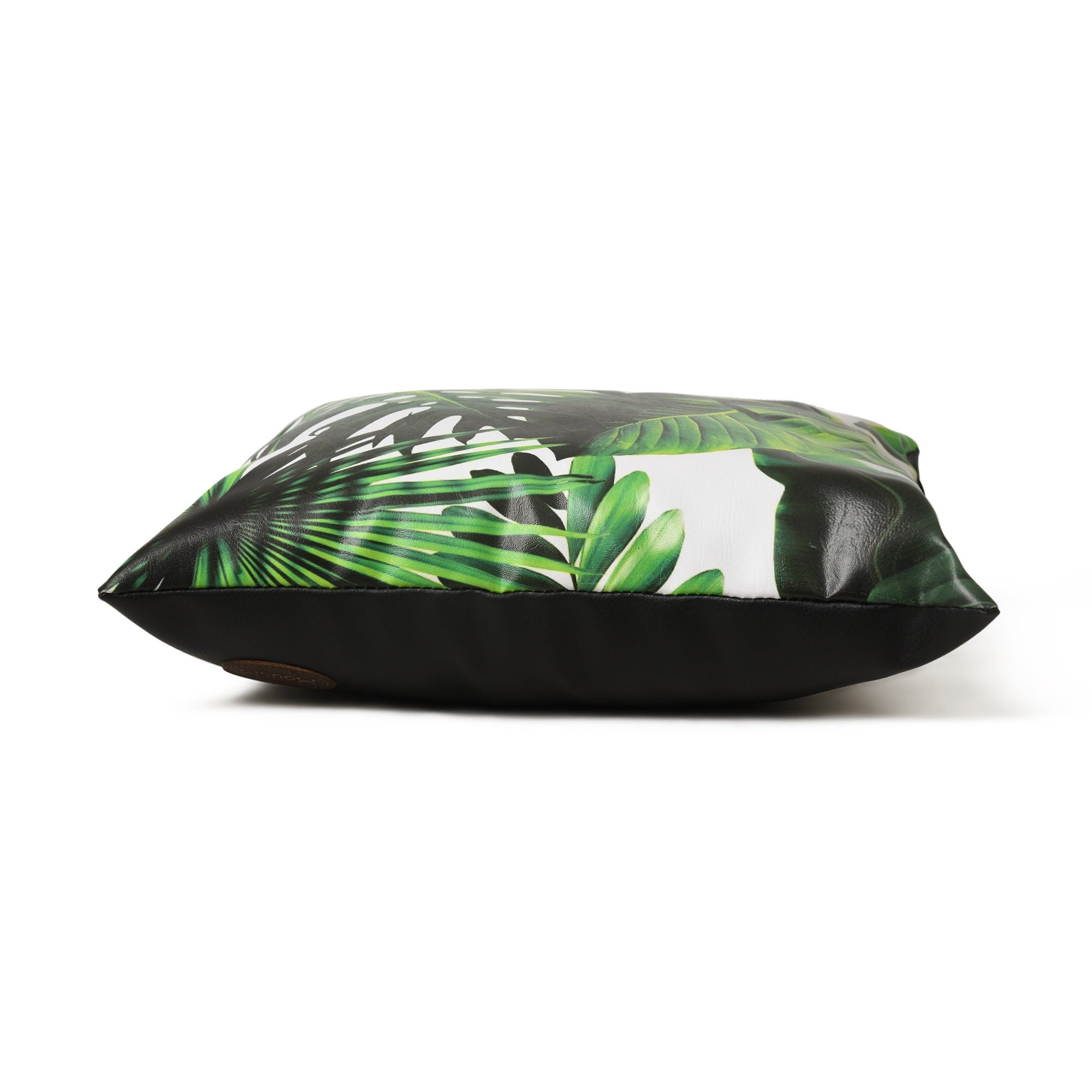 MOUSM Faux Leather Cushion Cover – 18x18 Inches Green Tropical Palm Leaf Print – Decorative Throw Pillowcase for Living Room, Patio, or Bedroom – Exotic Plant-Themed Home Accent