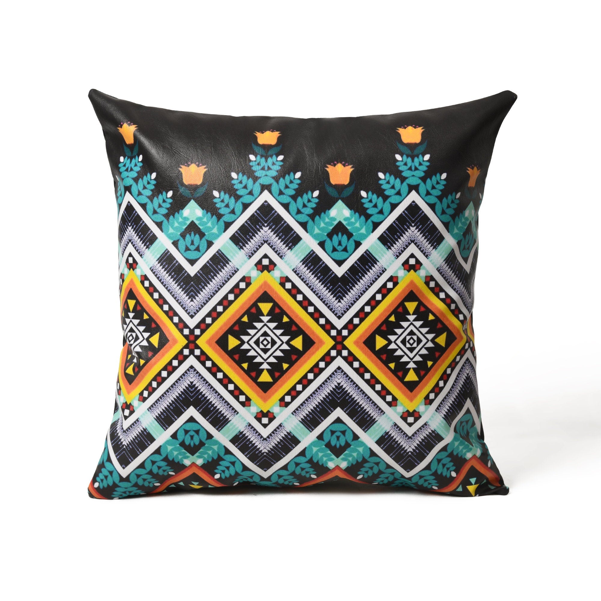 MOUSM Faux Leather Cushion Cover – 18x18 Inches Antique Zigzag Pattern in Rustic Southwestern Style, Decorative Throw Pillow for Sofa, Living Room, or Bedroom