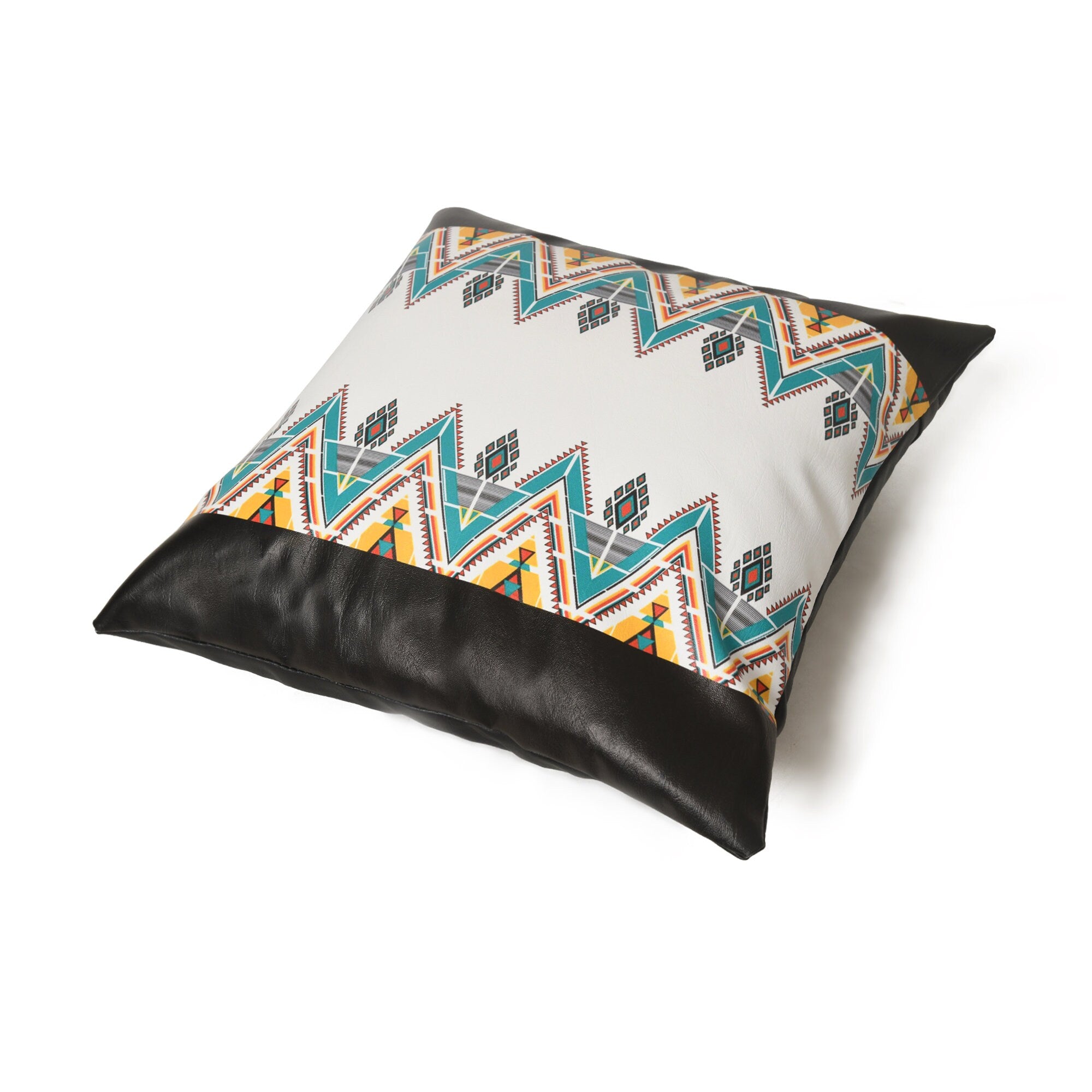 MOUSM Faux Leather Pillow Cover - 18x18 inches Square Throw Pillowcase, Cushion Cover with Southwestern Geometric Print for Sofa, Couch, Bed, Office & Living Room Décor