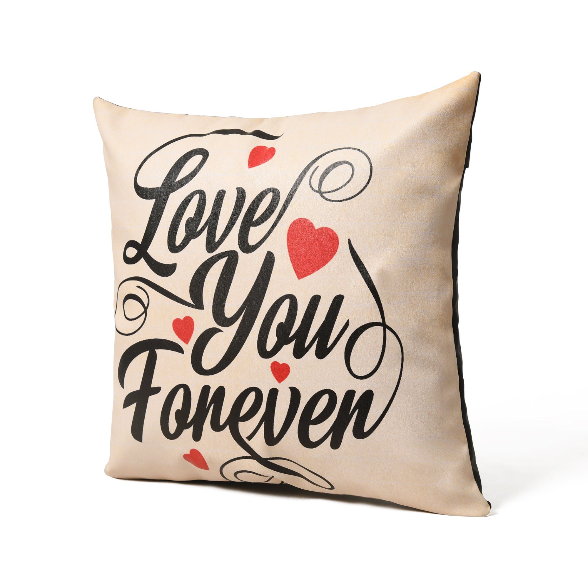 MOUSM Faux Leather Cushion Cover - 18x18 inches Square Throw Pillowcase, Love You Forever Printed Romantic Square Throw Pillow Cover for Couch, Sofa, Bed & Gifting
