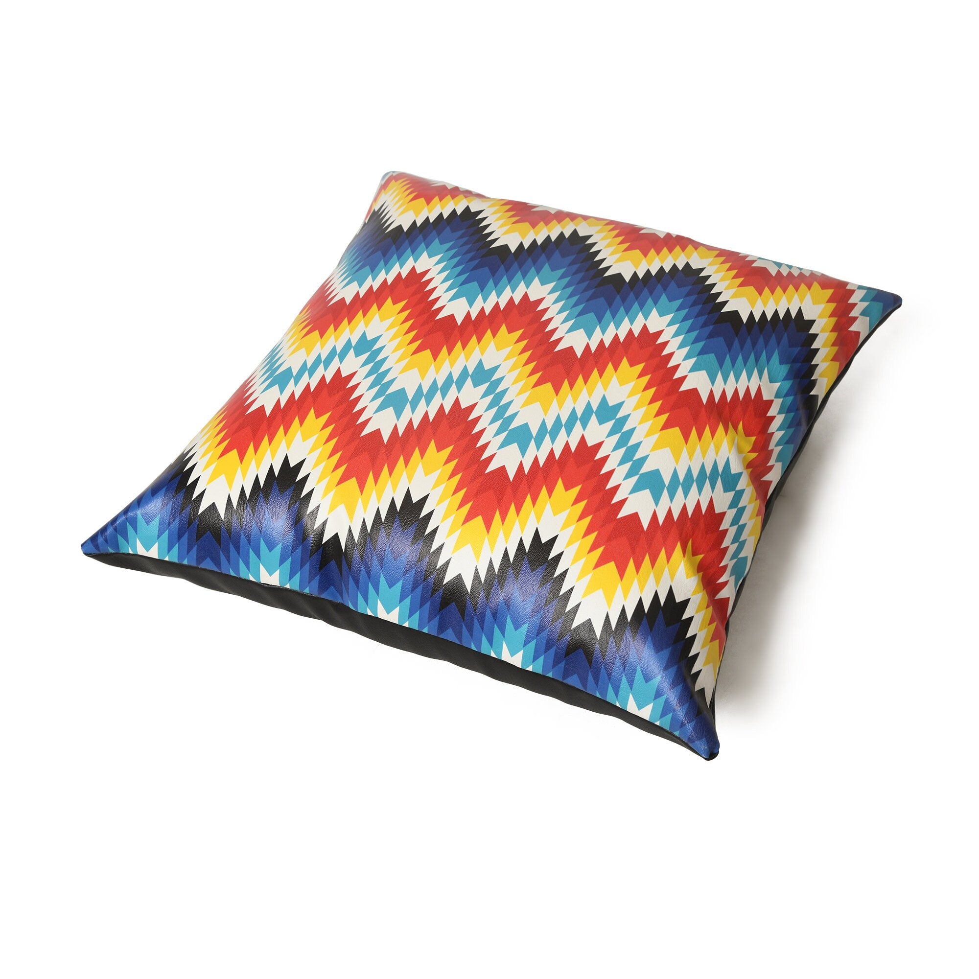 MOUSM Faux Leather Cushion Cover – 18x18 Inches Square Throw Pillowcase, Zig Zag Ethnic Chevron Print Decorative Cushion for Sofa, Living Room