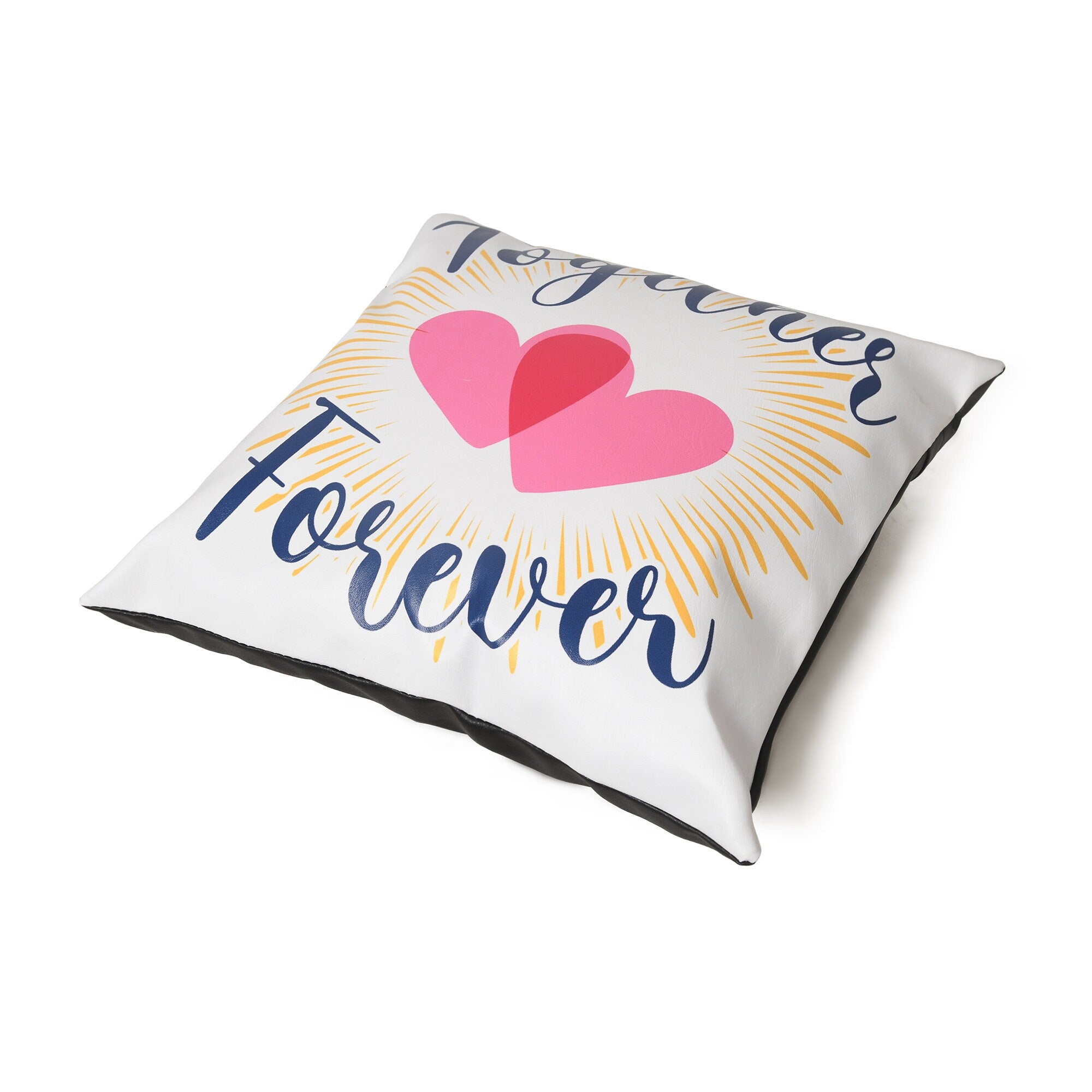 MOUSM Faux Leather Cushion Cover – 18x18 Inches Square Throw Pillowcase, Together Forever Love Vibes Print Romantic Decorative Cushion Cover for Sofa, Couch, Bedroom & Gift For Her