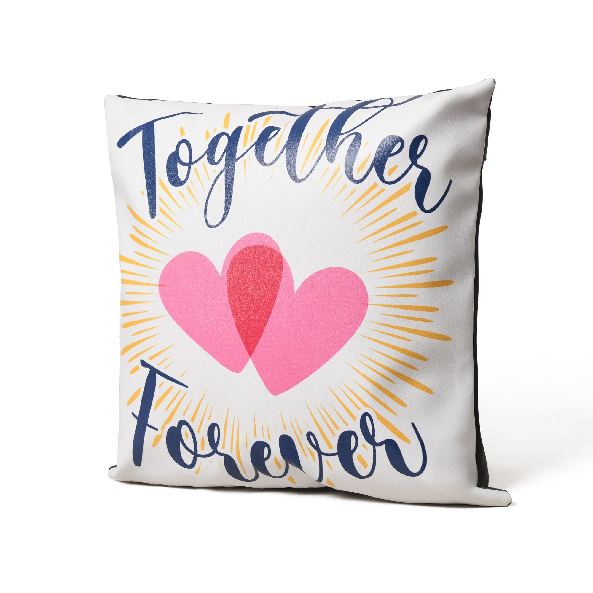 MOUSM Faux Leather Cushion Cover – 18x18 Inches Square Throw Pillowcase, Together Forever Love Vibes Print Romantic Decorative Cushion Cover for Sofa, Couch, Bedroom & Gift For Her