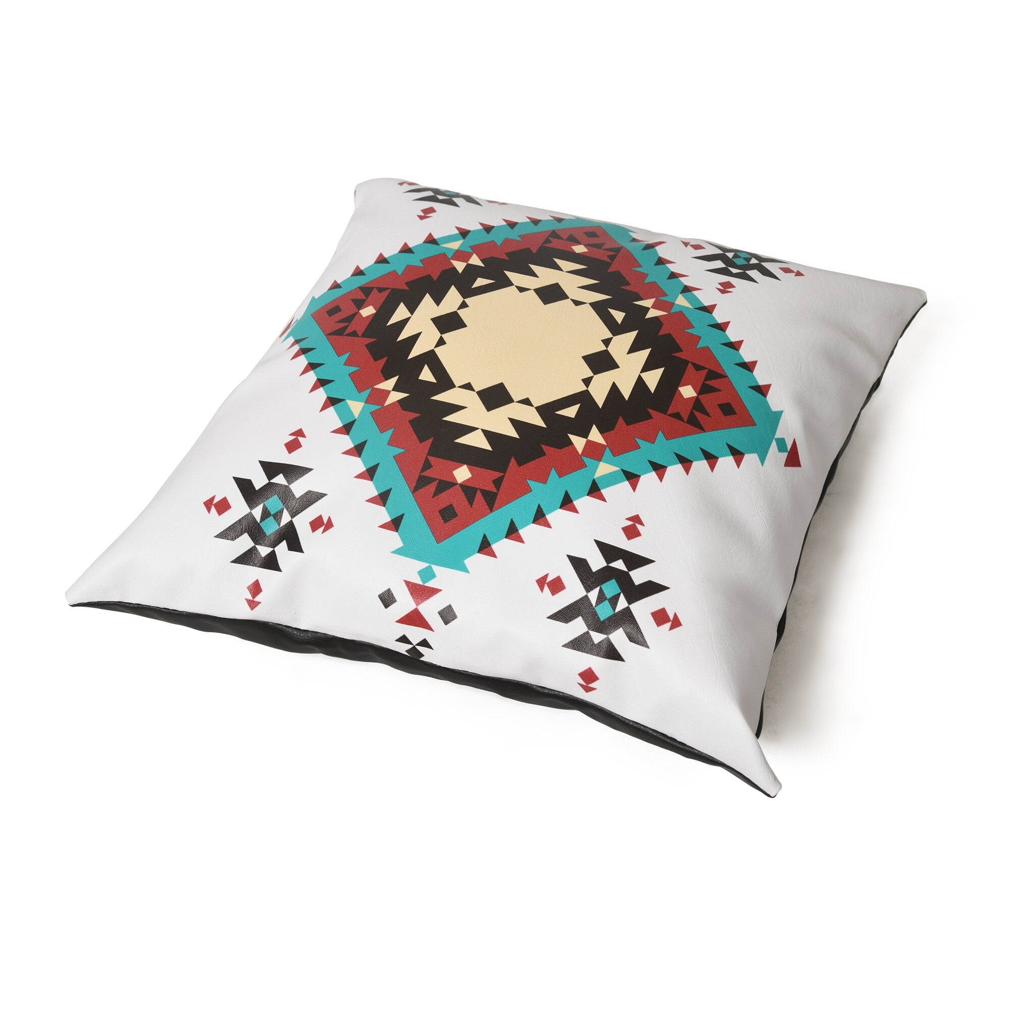 MOUSM Faux Leather Pillow Cover – 18x18 Inches Square Throw Pillowcase, Aztec Geometric Rug Print Decorative Ethnic Cushion Cover for Sofa, Couch, Farmhouse Décor & Gifting