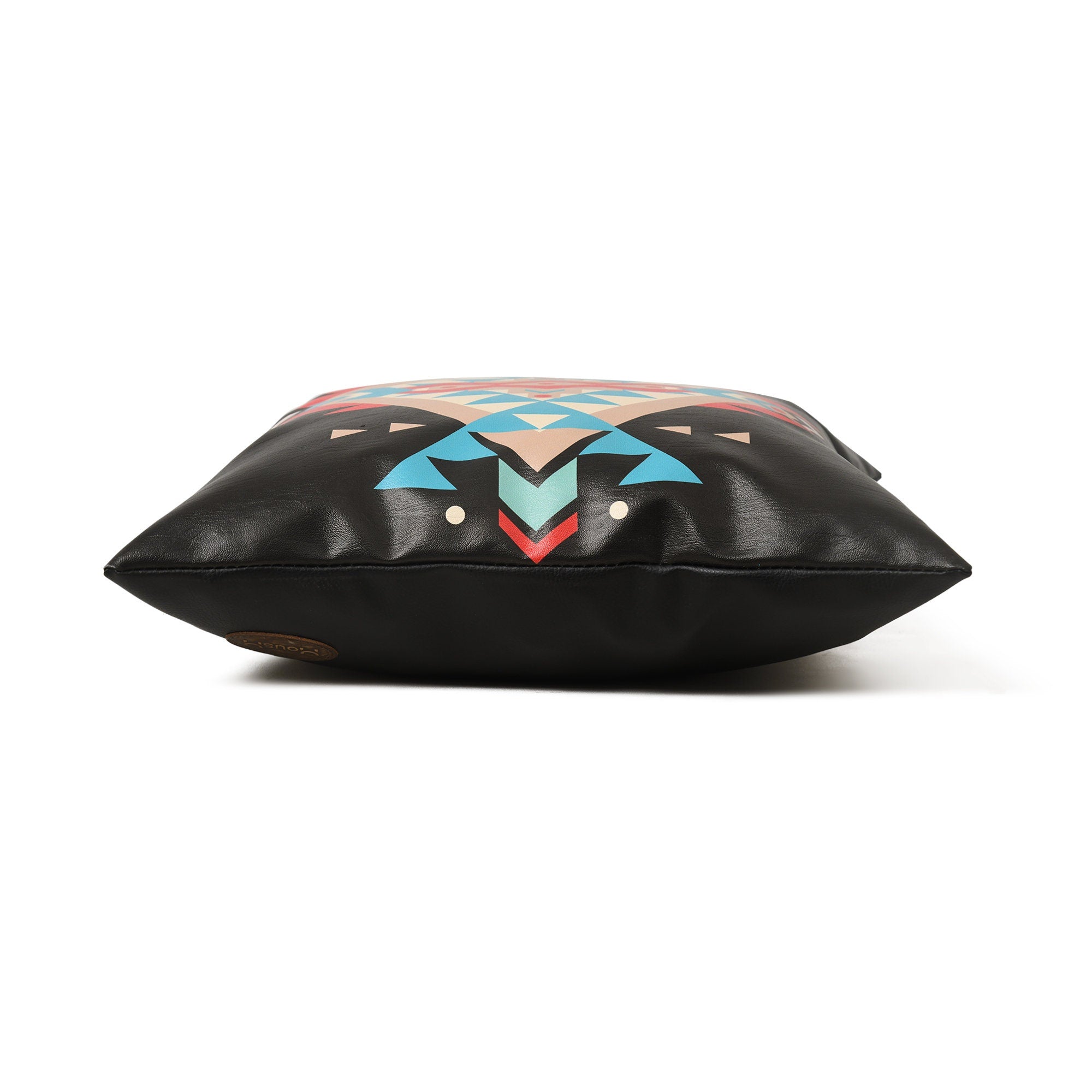 MOUSM Faux Leather Cushion Cover – 18x18 Inches Square Throw Pillowcase, Dark Party Pendleton Rug Design Print Decorative Pillow for Sofa, Couch, Farmhouse & Boho Interiors