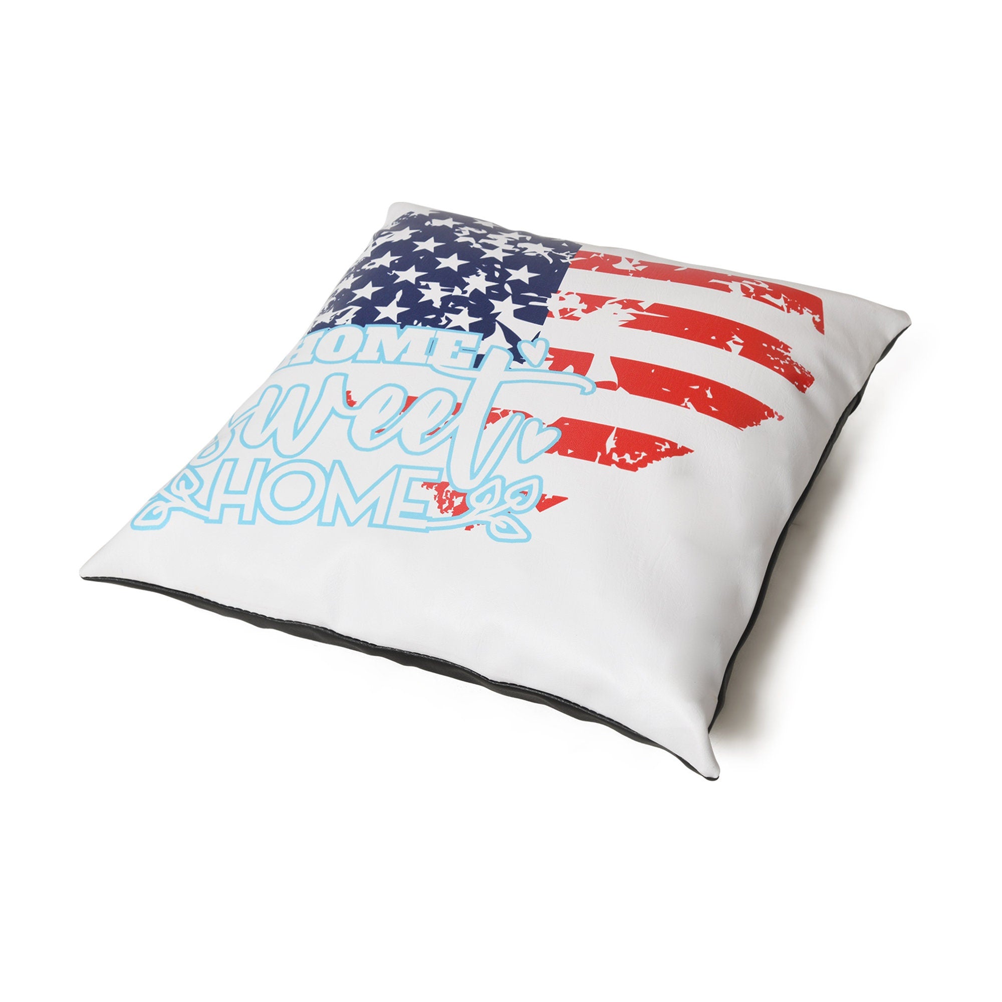 MOUSM Faux Leather Cushion Cover – 18x18 Inches Square Throw Pillowcase, Heart Shape American Flag & Home Sweet Home Print Decorative Pillow Cover for Couch, Sofa, Car, Home & 4th of July Celebration