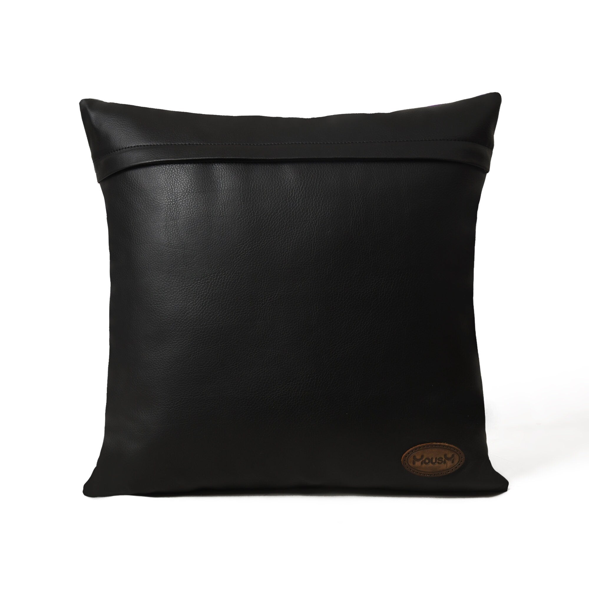 MOUSM Faux Leather Cushion Cover – 18x18 Inches Pink Live Laugh Love Print Square Throw Pillowcase, Decorative Cushion Cover for Wedding, Anniversary, Housewarming & Home Décor Gifting