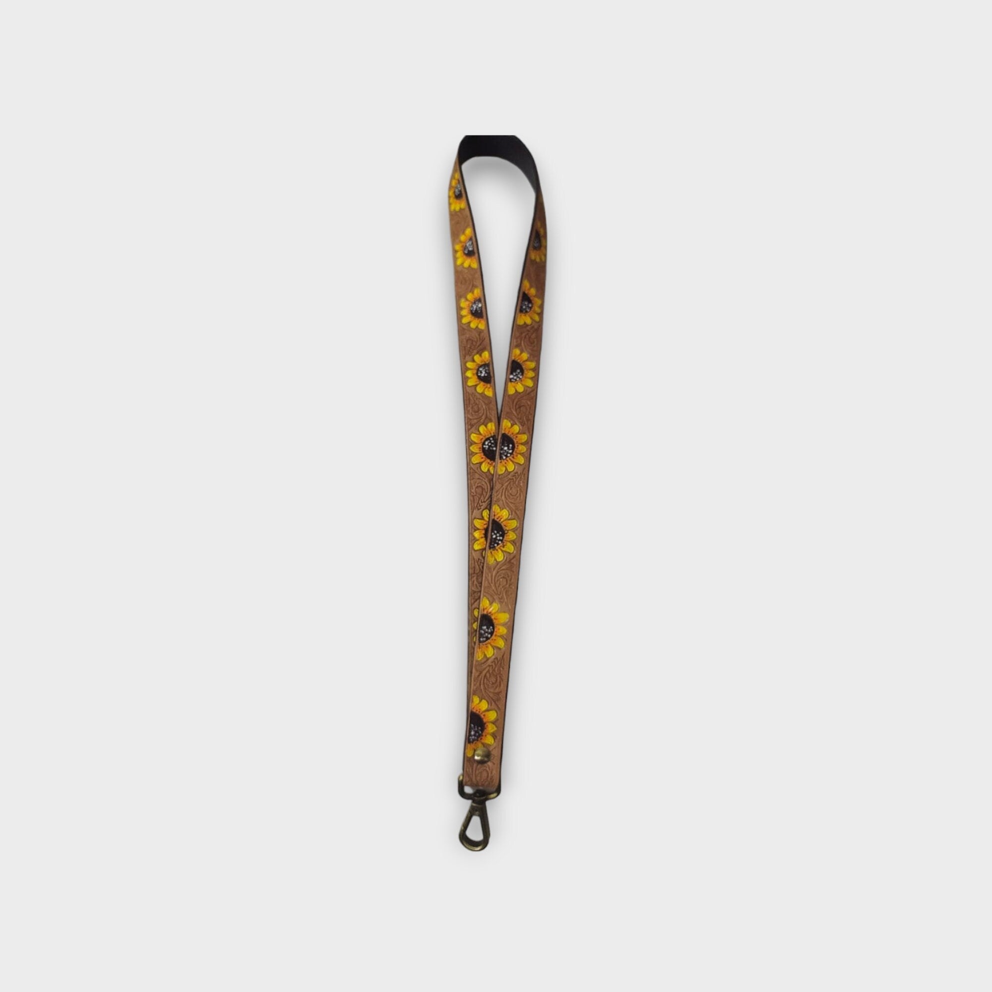 MOUSM Genuine Leather Lanyard, Handmade Neck Lanyards for badge holder, Sunflower Lanyard