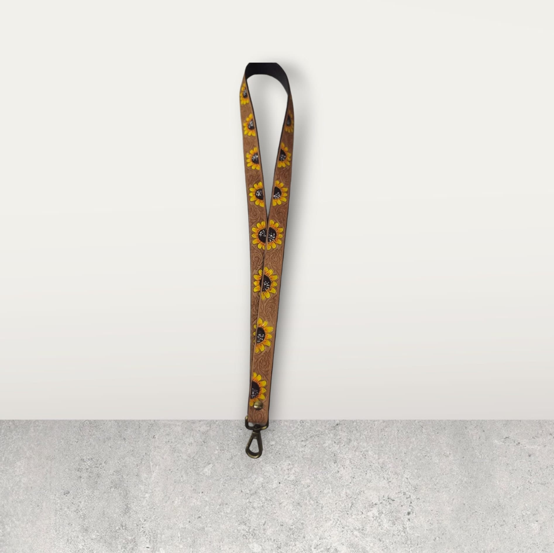 MOUSM Genuine Leather Lanyard, Handmade Neck Lanyards for badge holder, Sunflower Lanyard