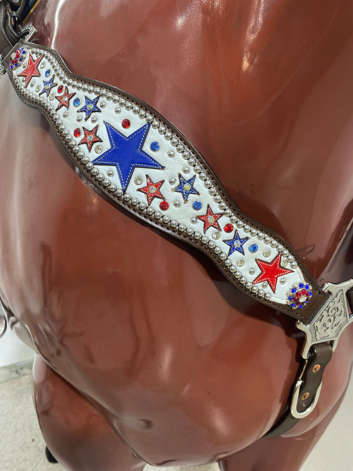 Patriotic Red & Royal Star Design Western Headstall Tack Set
