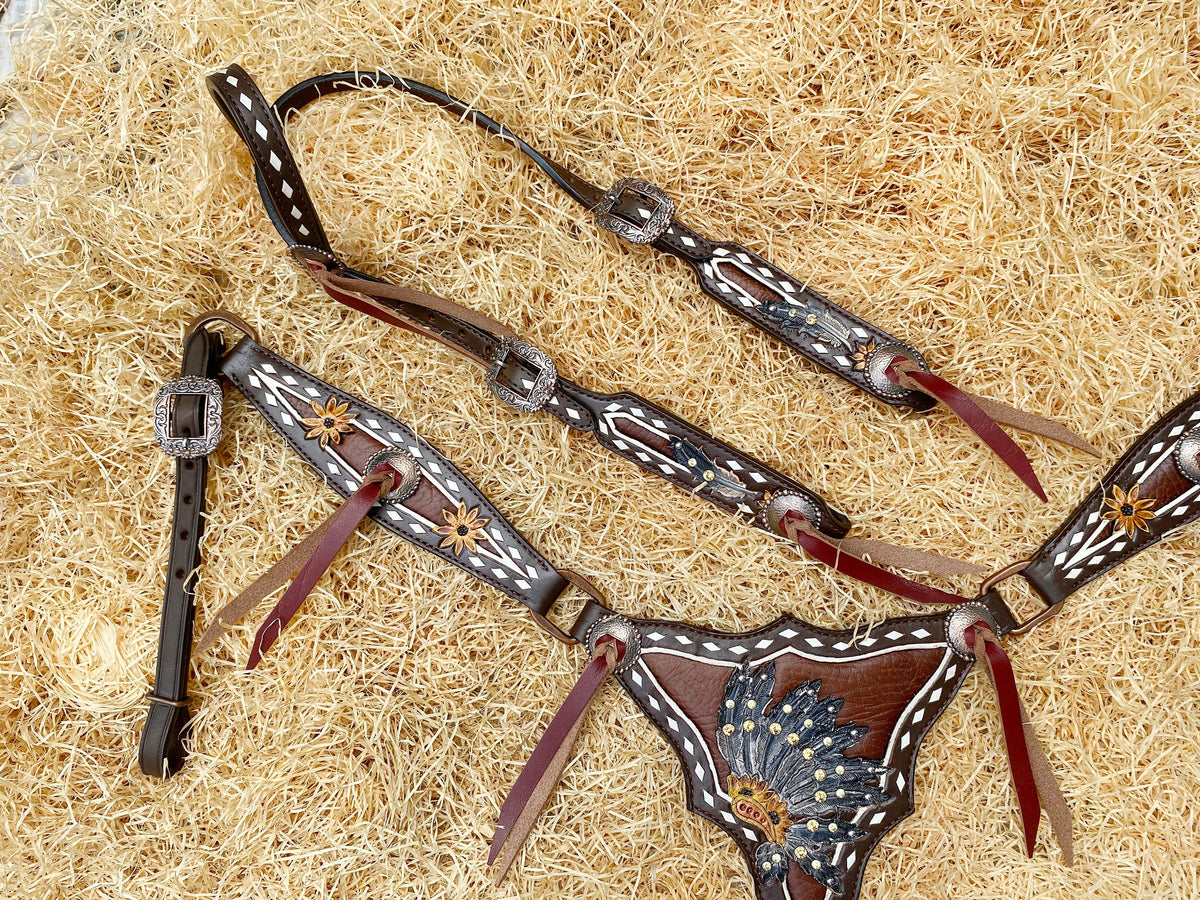 Sunflower Tooling Headstall & Breast Collar Tack Set