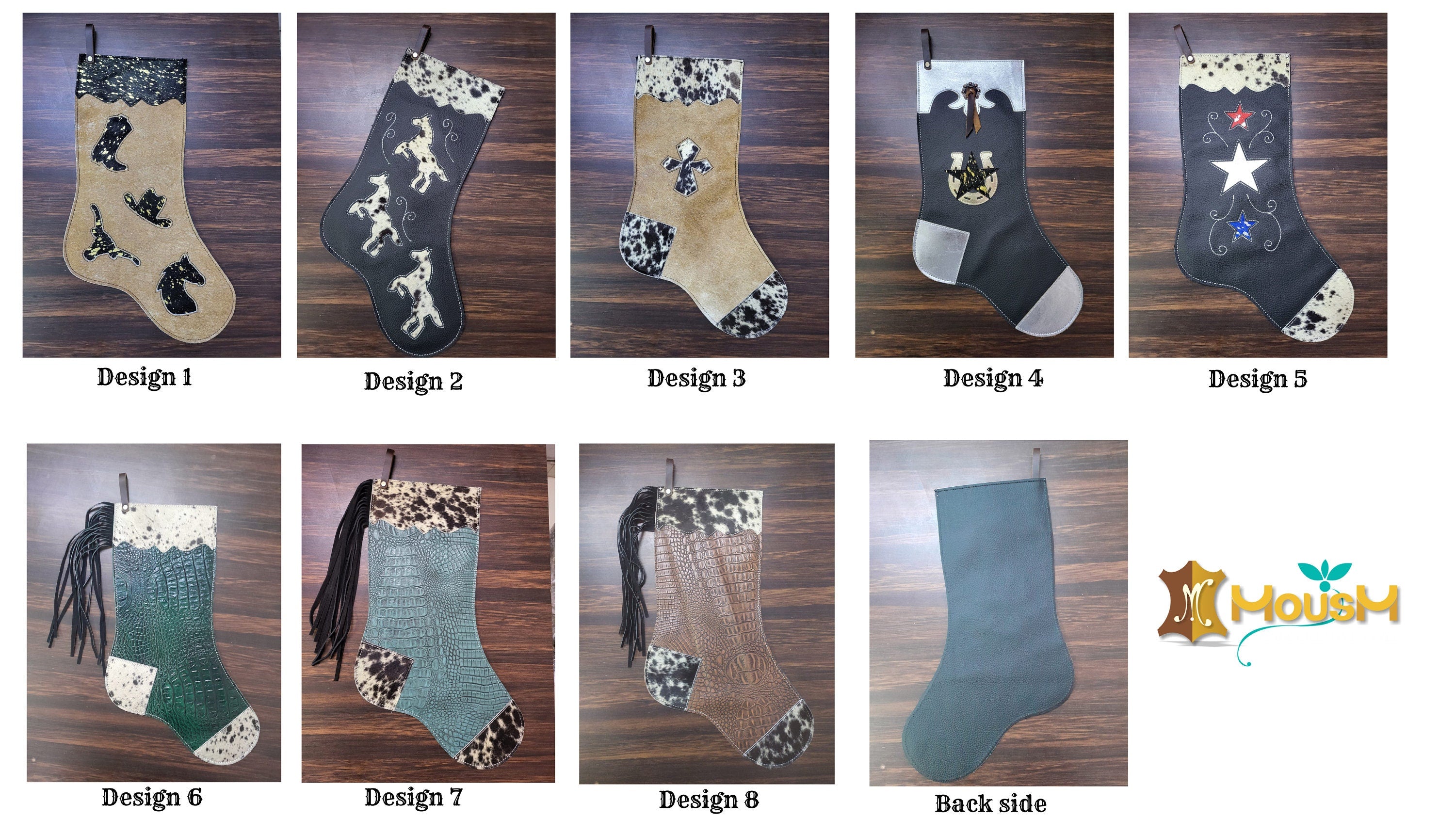 leather Christmas stockings by MOUSM Chose your design for a celebration Family Stocking Santa Stocking Gift Set Colorful Xmas Stocking Set