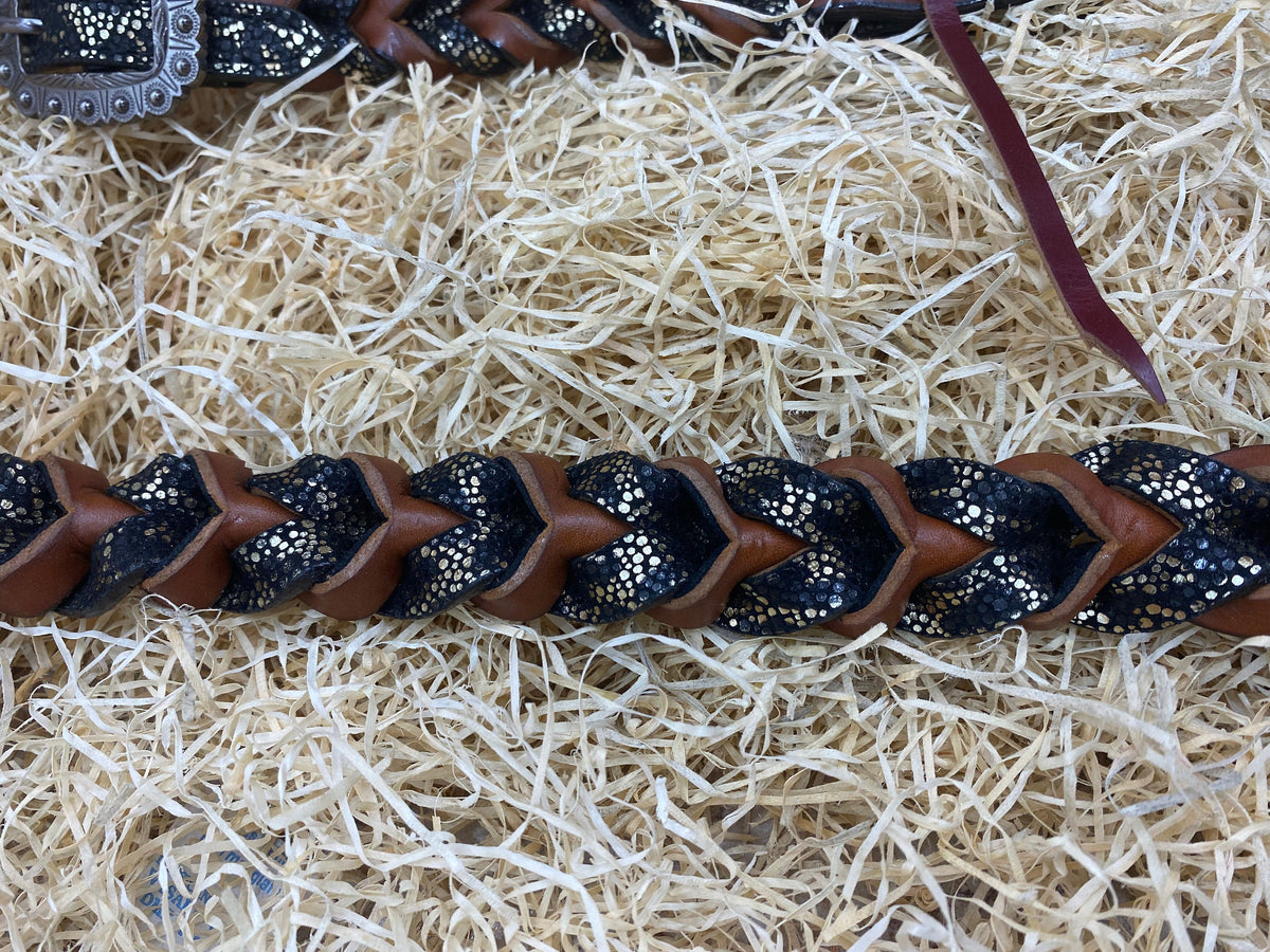 Black Alligator and Dark Brown Braiding Headstall Tack Set