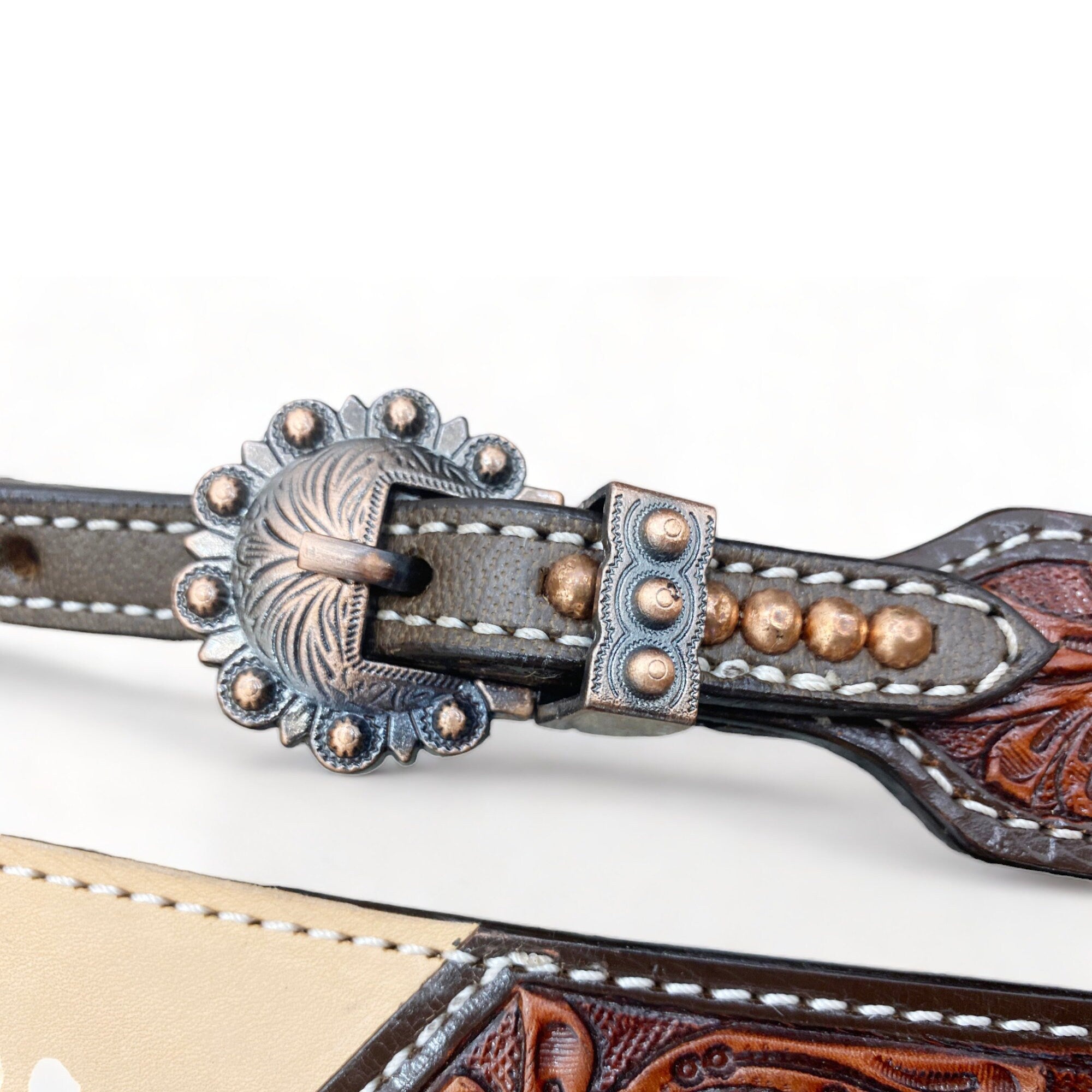 MOUSM Western Bridle and Breast Collar Set - Western Headstall Tack Set Decorated with OAK Fruit Carving Design, Antique Copper Hardware