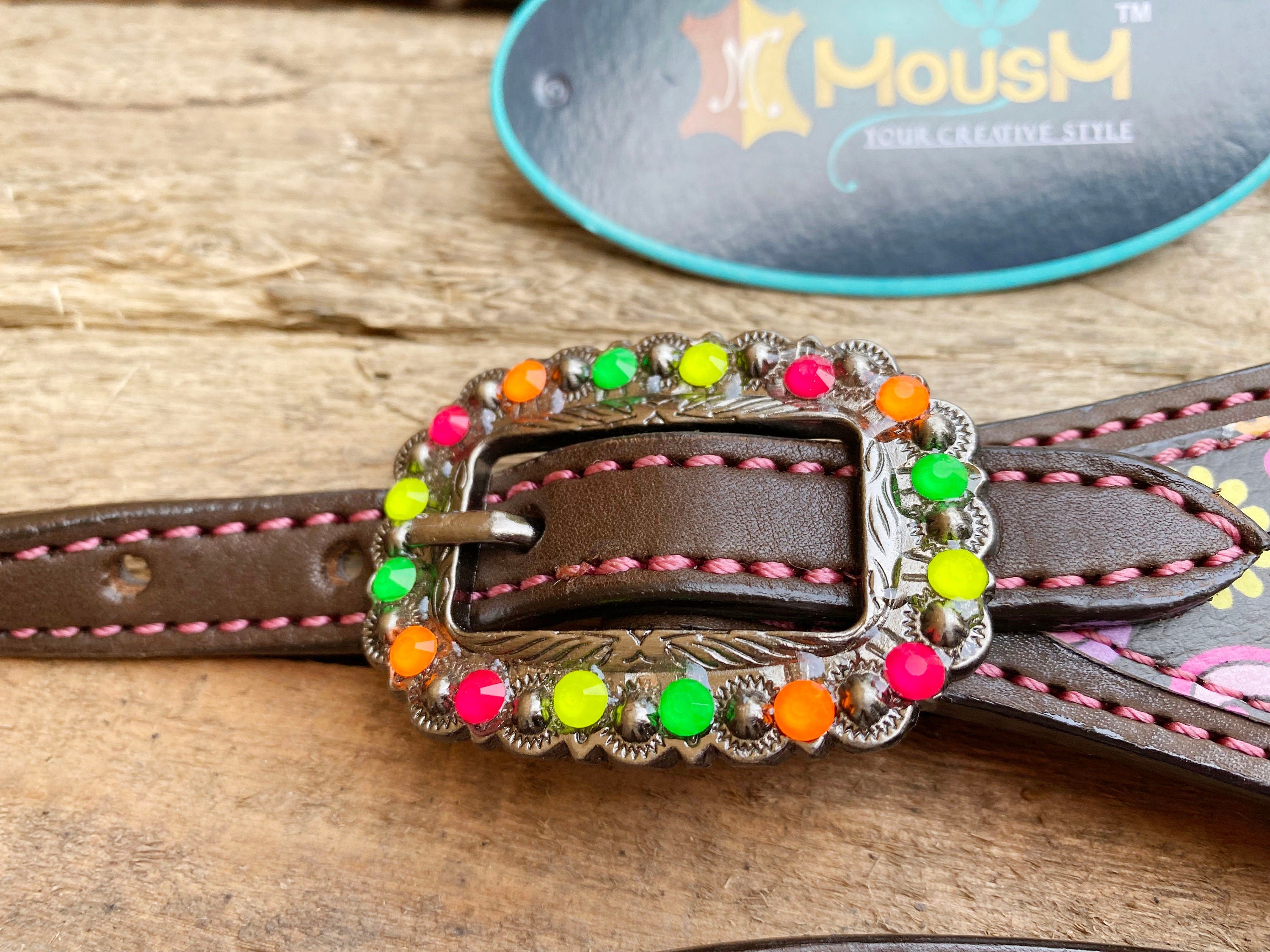 MOUSM Valentine’s Edition Western Headstall and Breast Collar Tack Collection – Western Bridle and Headstall Set Decorated with Printed Celebration Inlay & Copper Studs