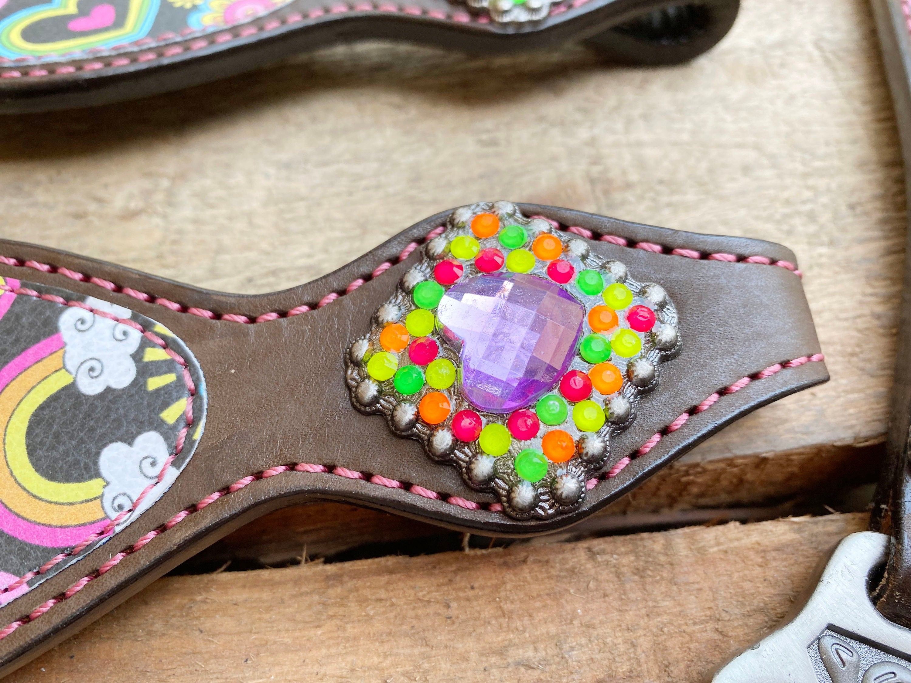 MOUSM Valentine’s Edition Western Headstall and Breast Collar Tack Collection – Western Bridle and Headstall Set Decorated with Printed Celebration Inlay & Copper Studs