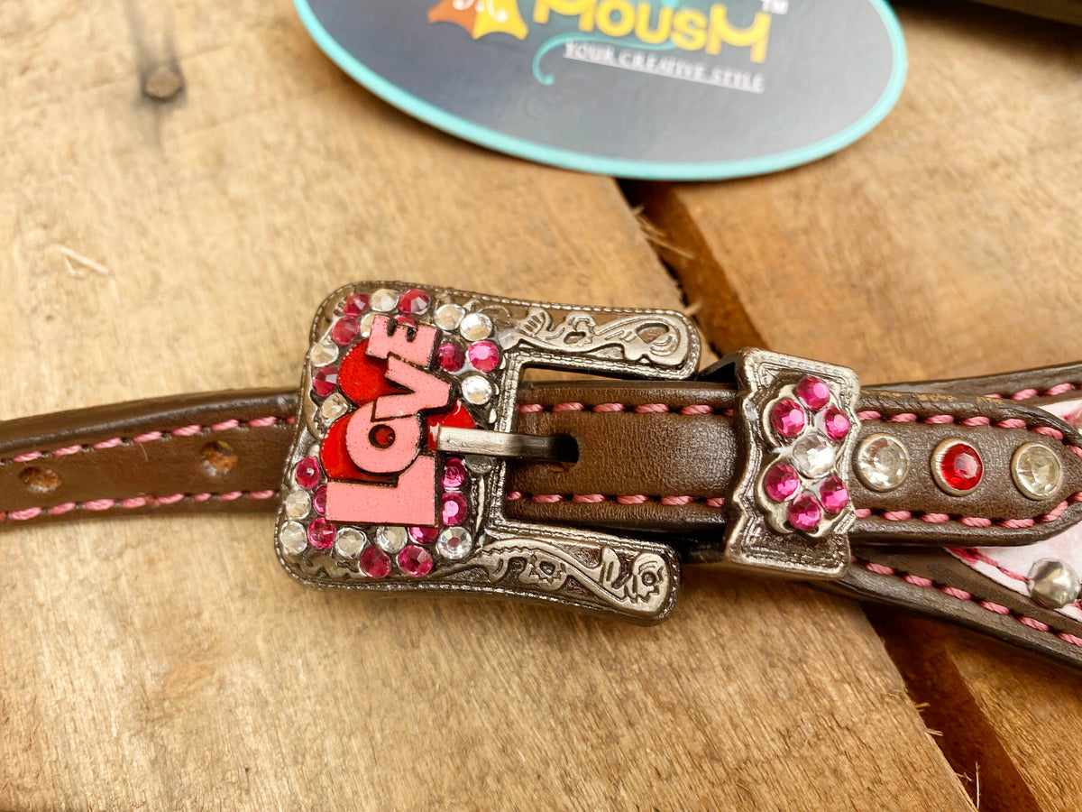 "I Love You" Heart Patch with Silver Studs Headstall Tack Set