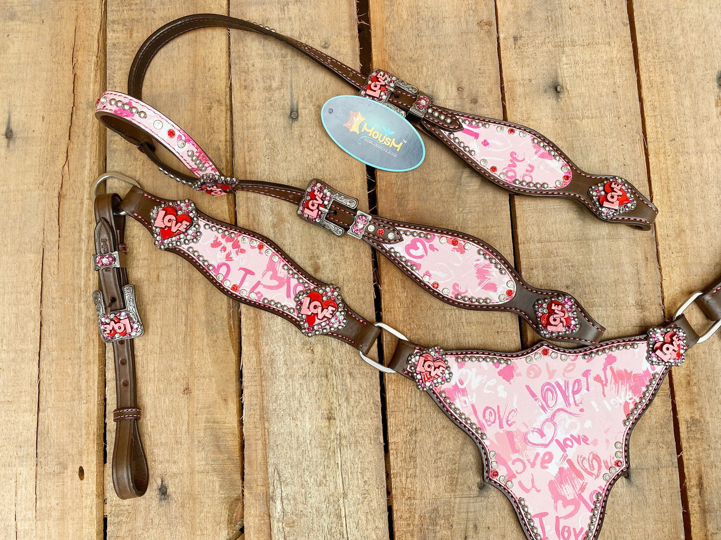 MOUSM Valentine Day Western Leather Headstall and Breast Collar Set – Valentine&