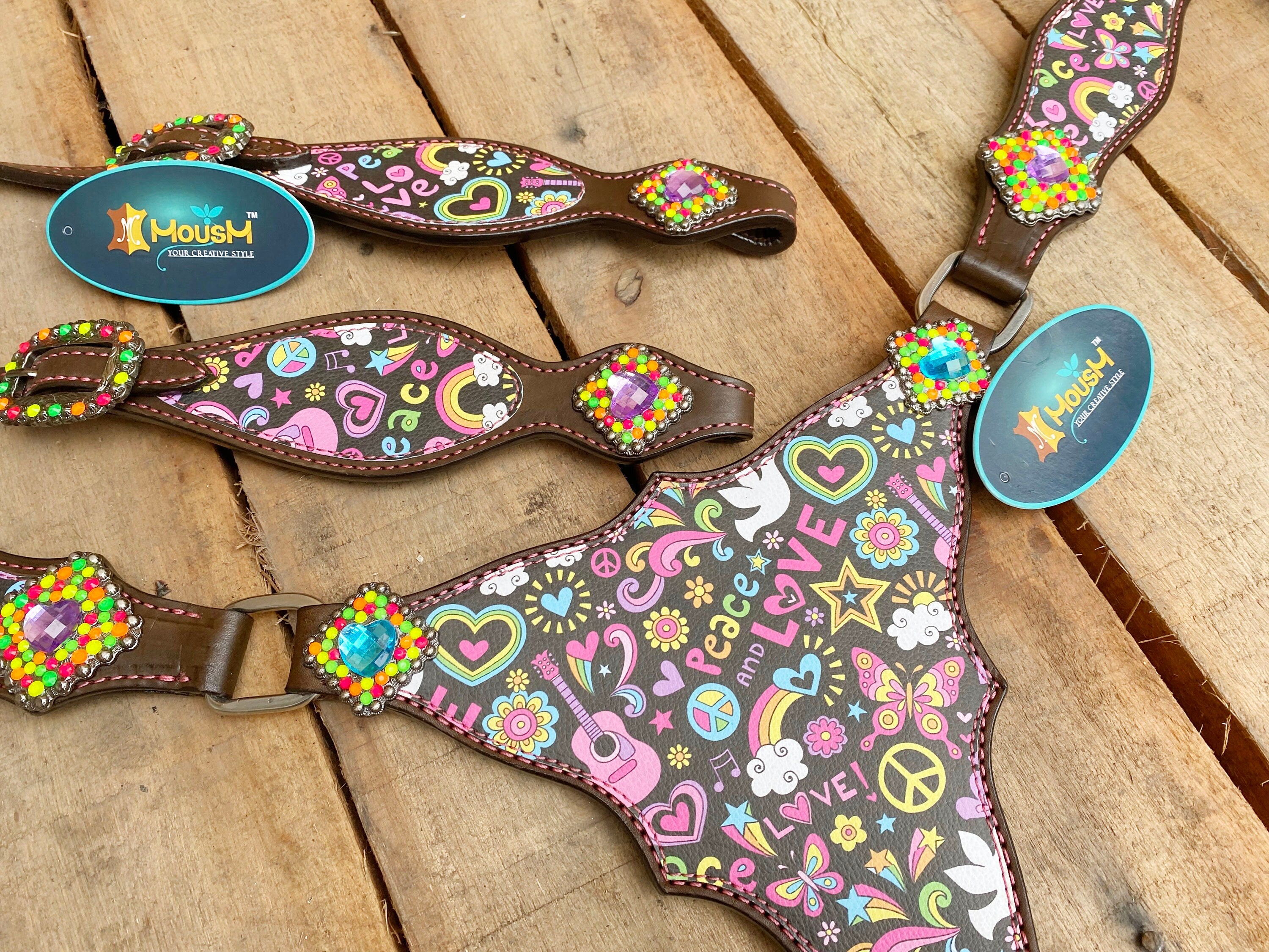 MOUSM Western Leather Headstall and Breast Collar Set – Valentine&