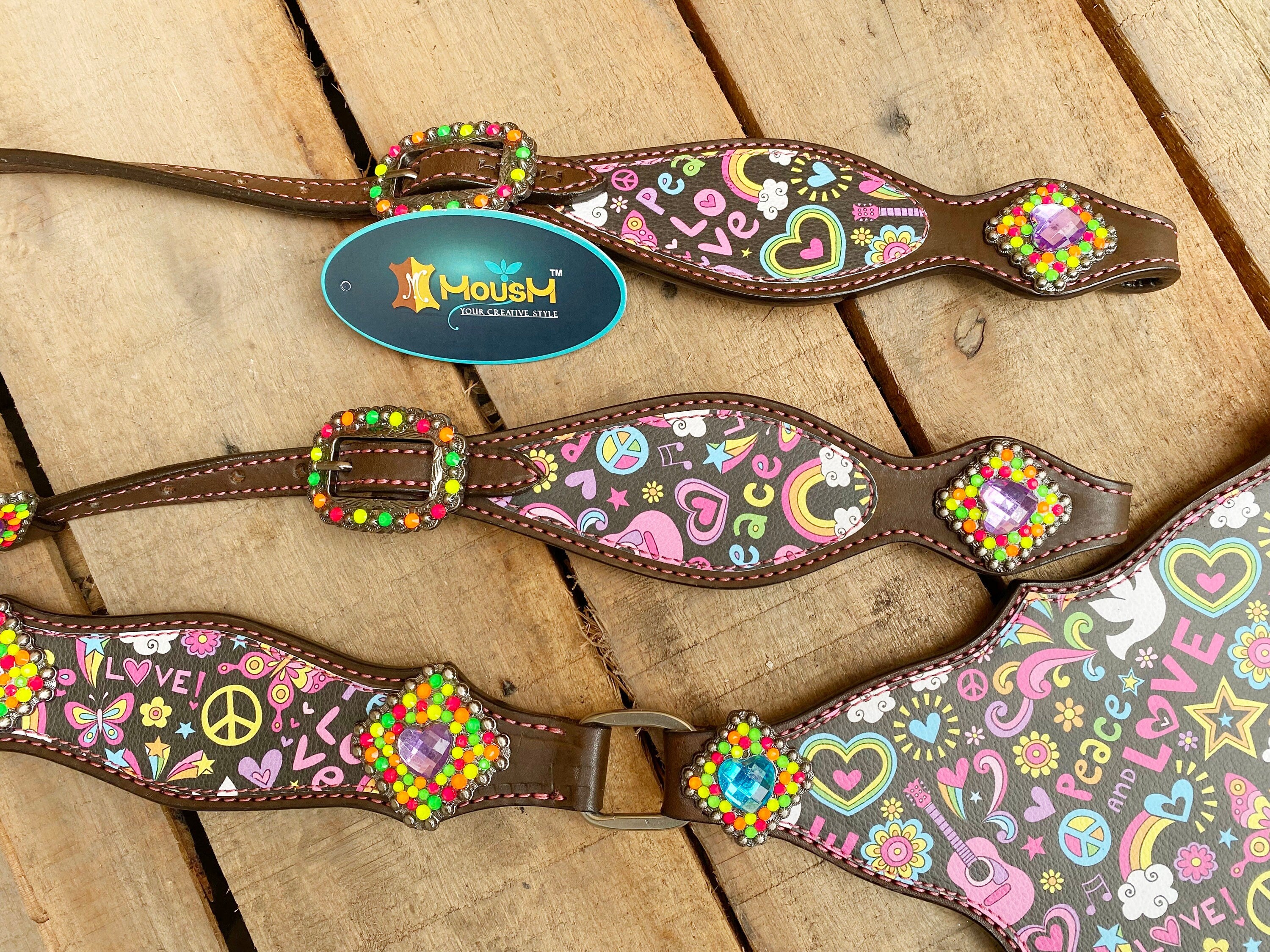 MOUSM Western Leather Headstall and Breast Collar Set – Valentine&