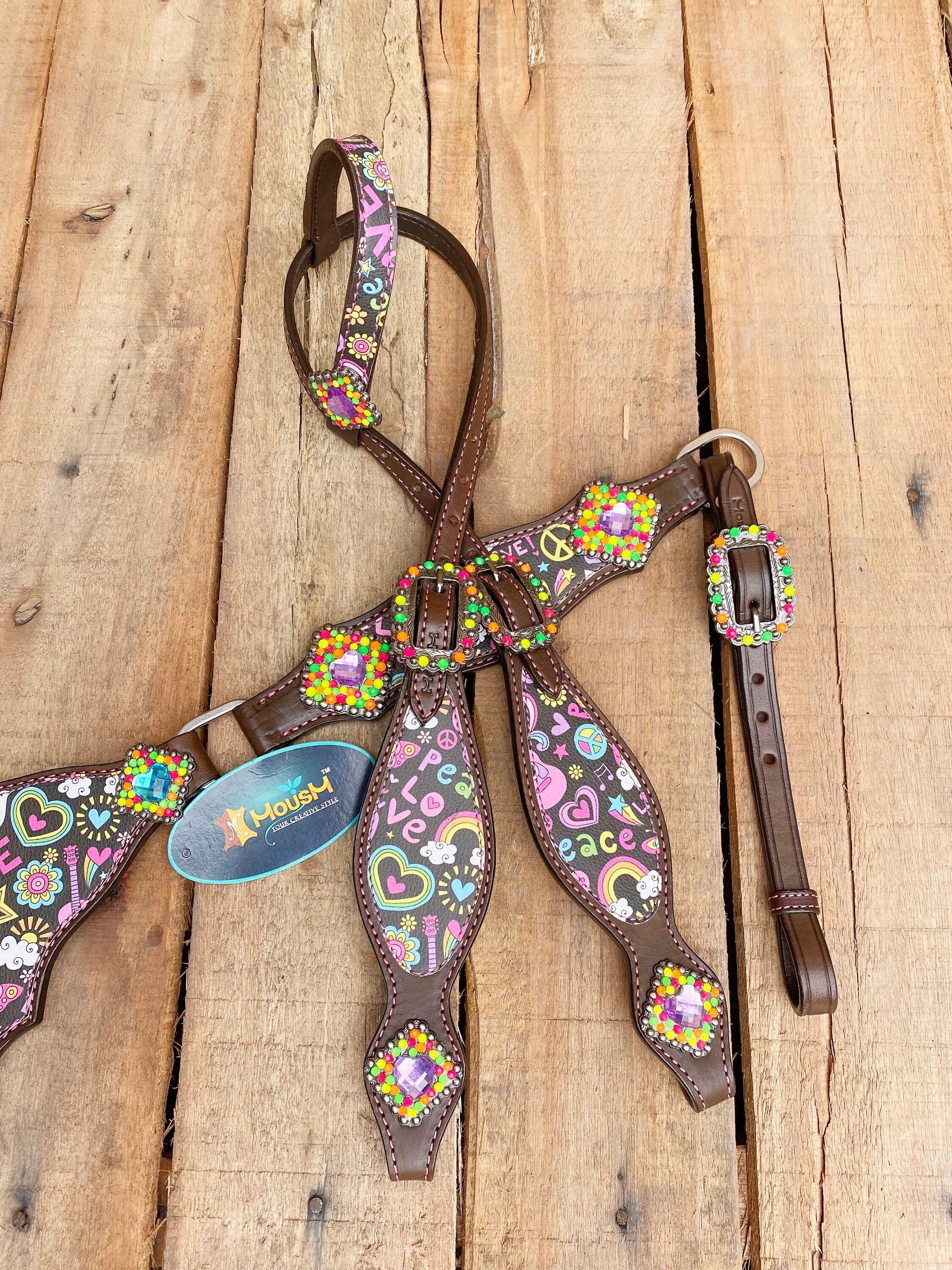 MOUSM Western Leather Headstall and Breast Collar Set – Valentine&