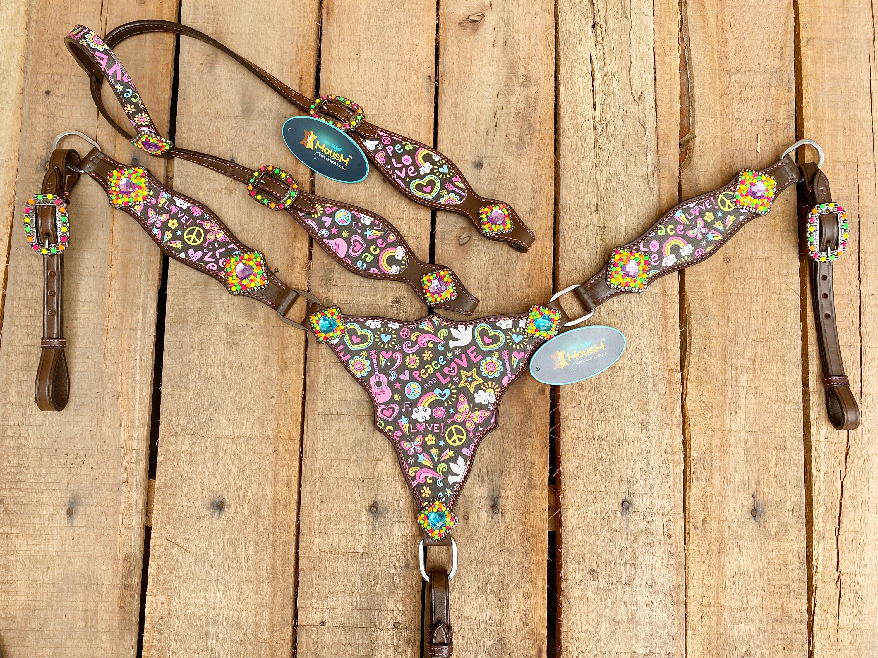 MOUSM Western Leather Headstall and Breast Collar Set – Valentine&