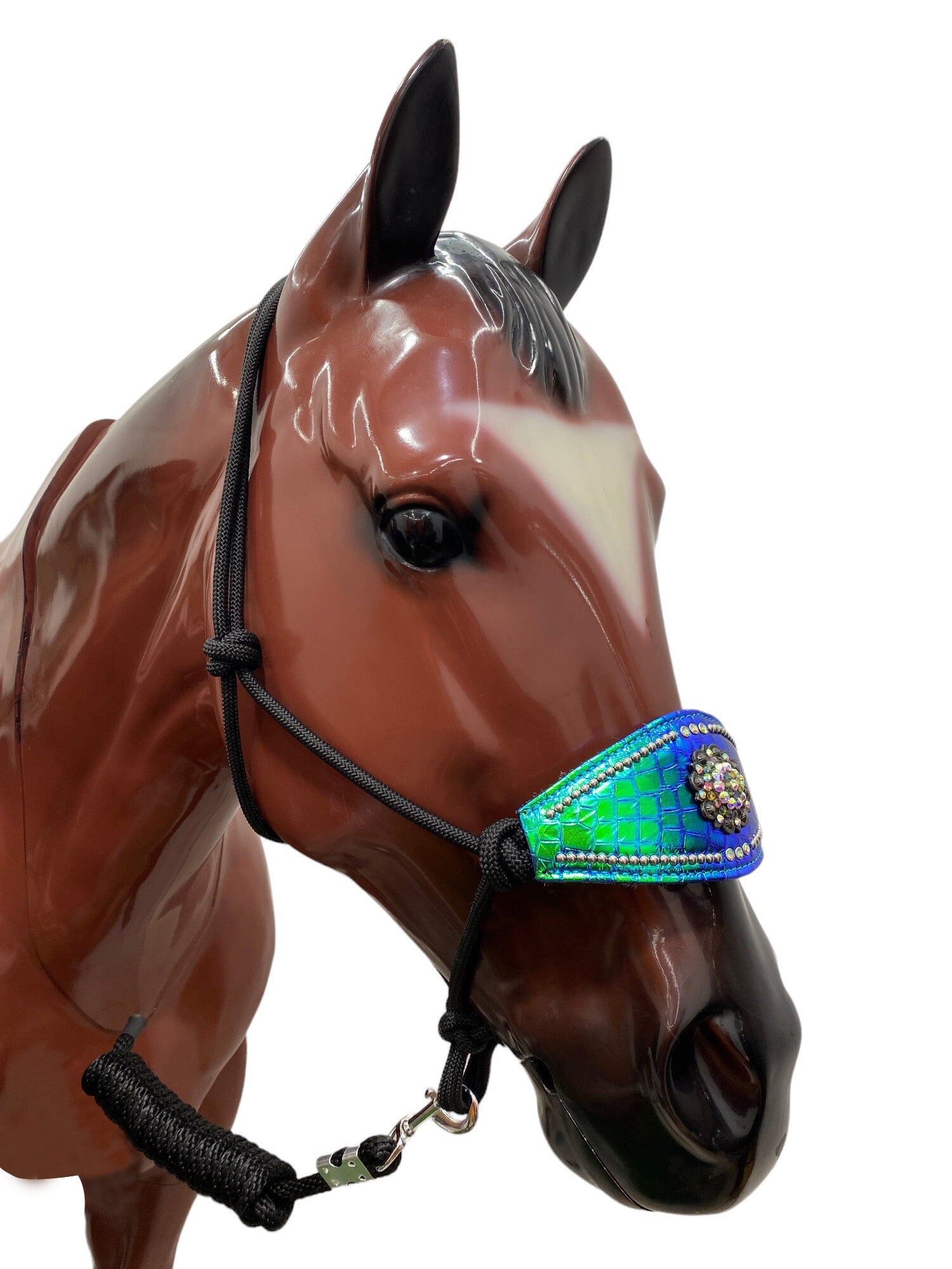 MOUSM Argentina Cow Leather Headstall and Breast Collar Set - Western Bridle Breast Collar Set Turquoise Holographic Alligator Printed Leather