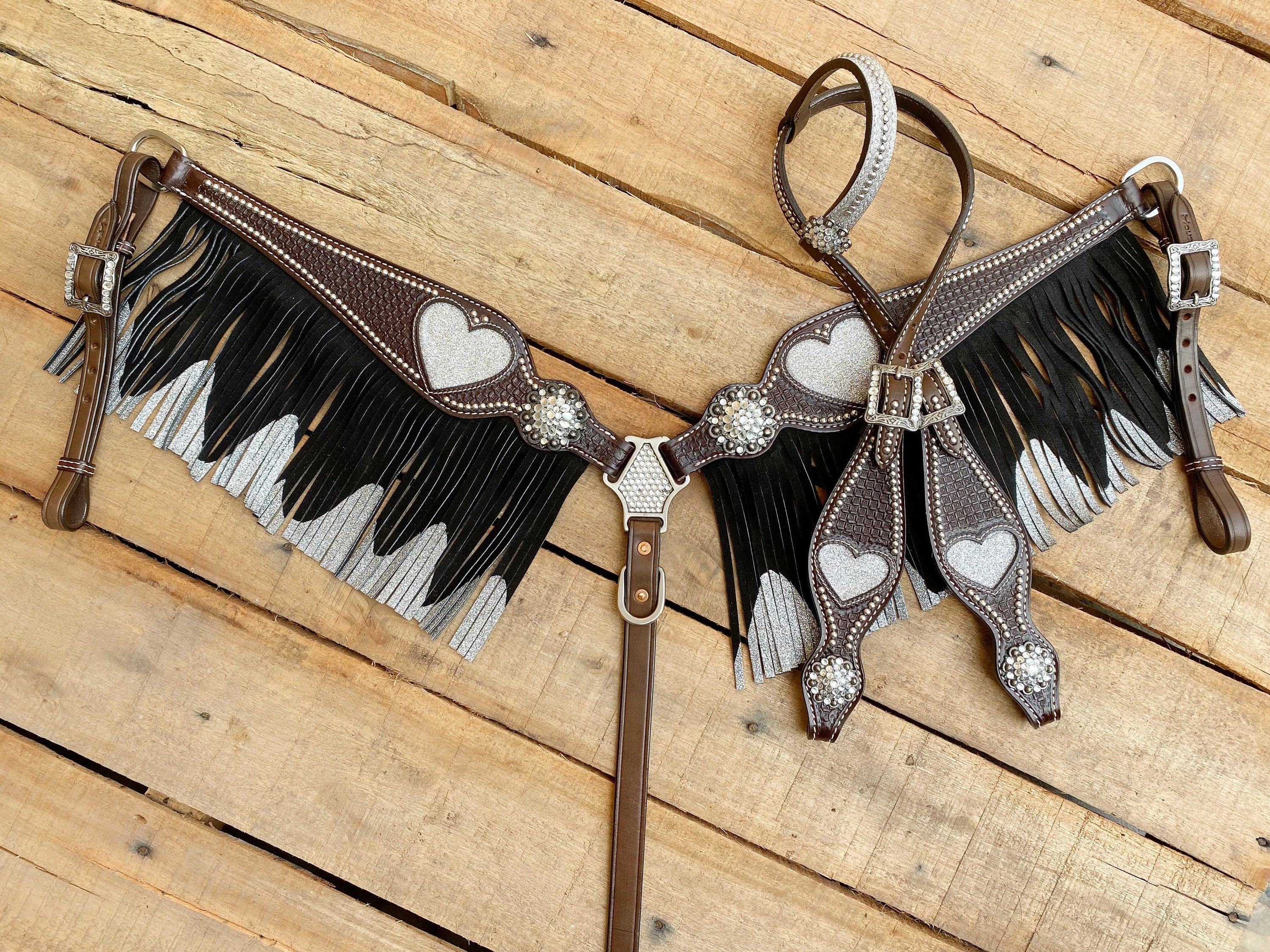 MOUSM Valentine Day Western Leather Bridle and Breast Collar Set – Valentine&