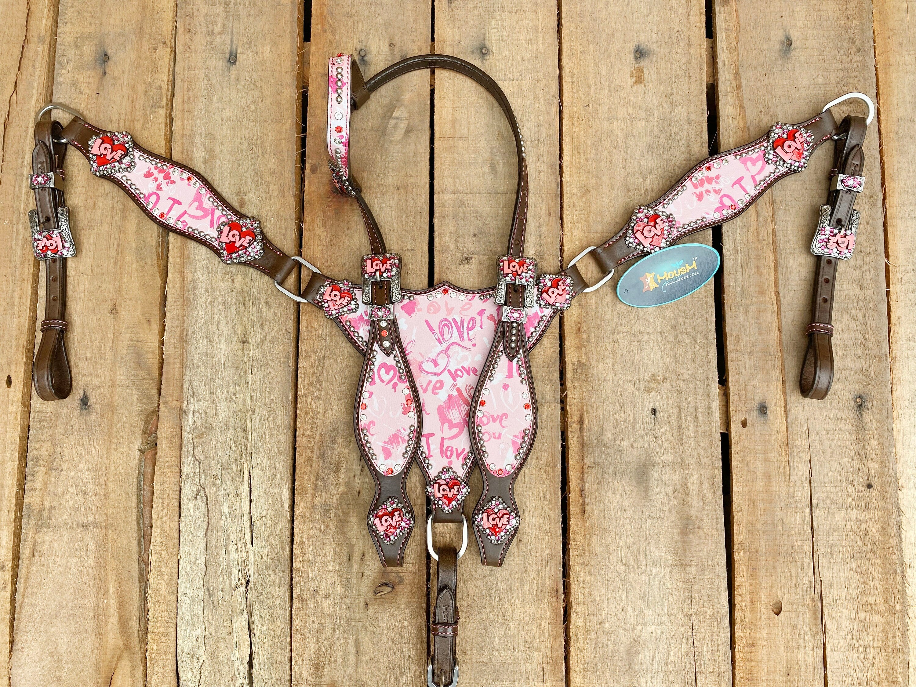 MOUSM Valentine Day Western Leather Headstall and Breast Collar Set – Valentine&