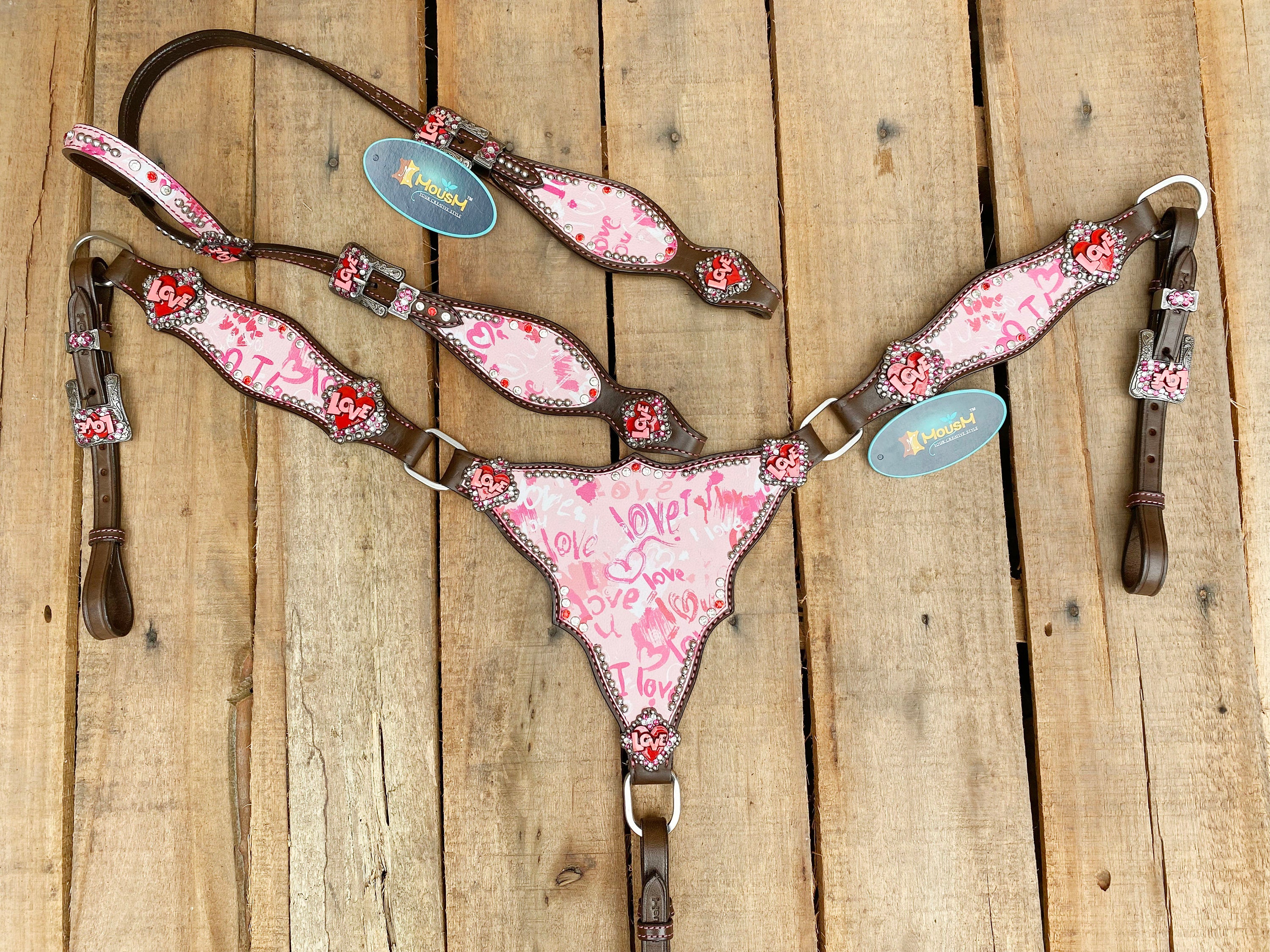 MOUSM Valentine Day Western Leather Headstall and Breast Collar Set – Valentine&