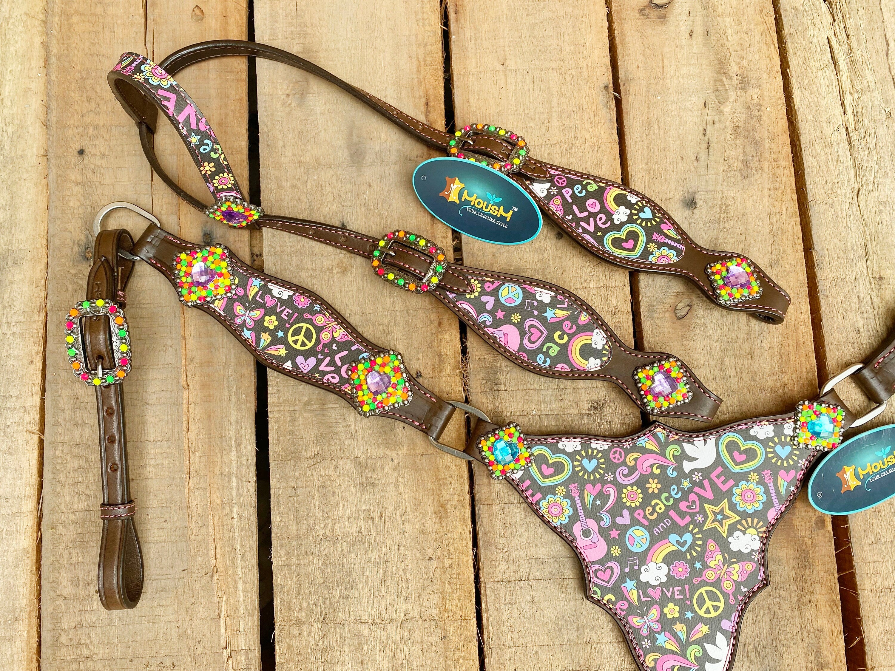 MOUSM Western Leather Headstall and Breast Collar Set – Valentine&