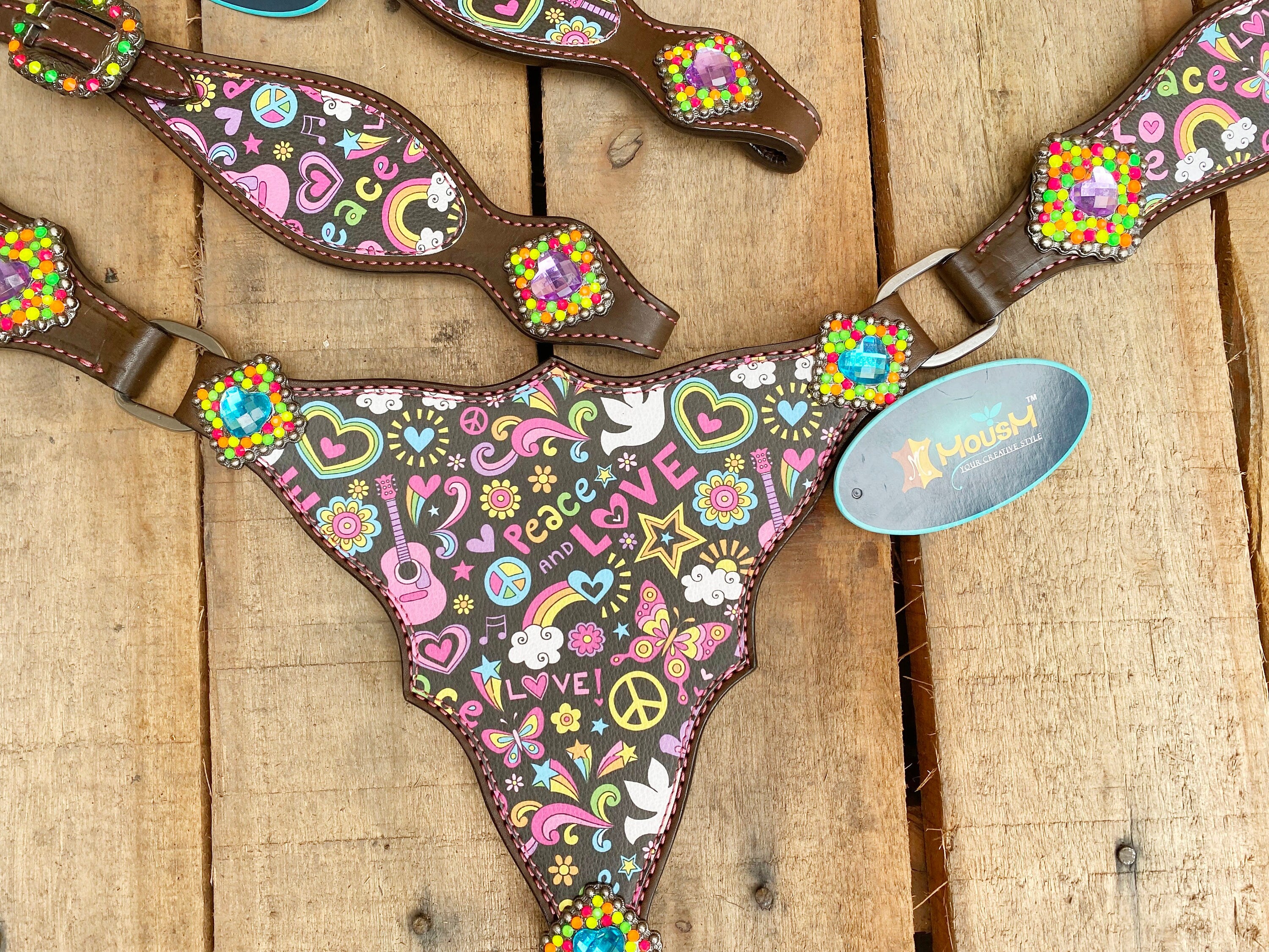 MOUSM Western Leather Headstall and Breast Collar Set – Valentine&