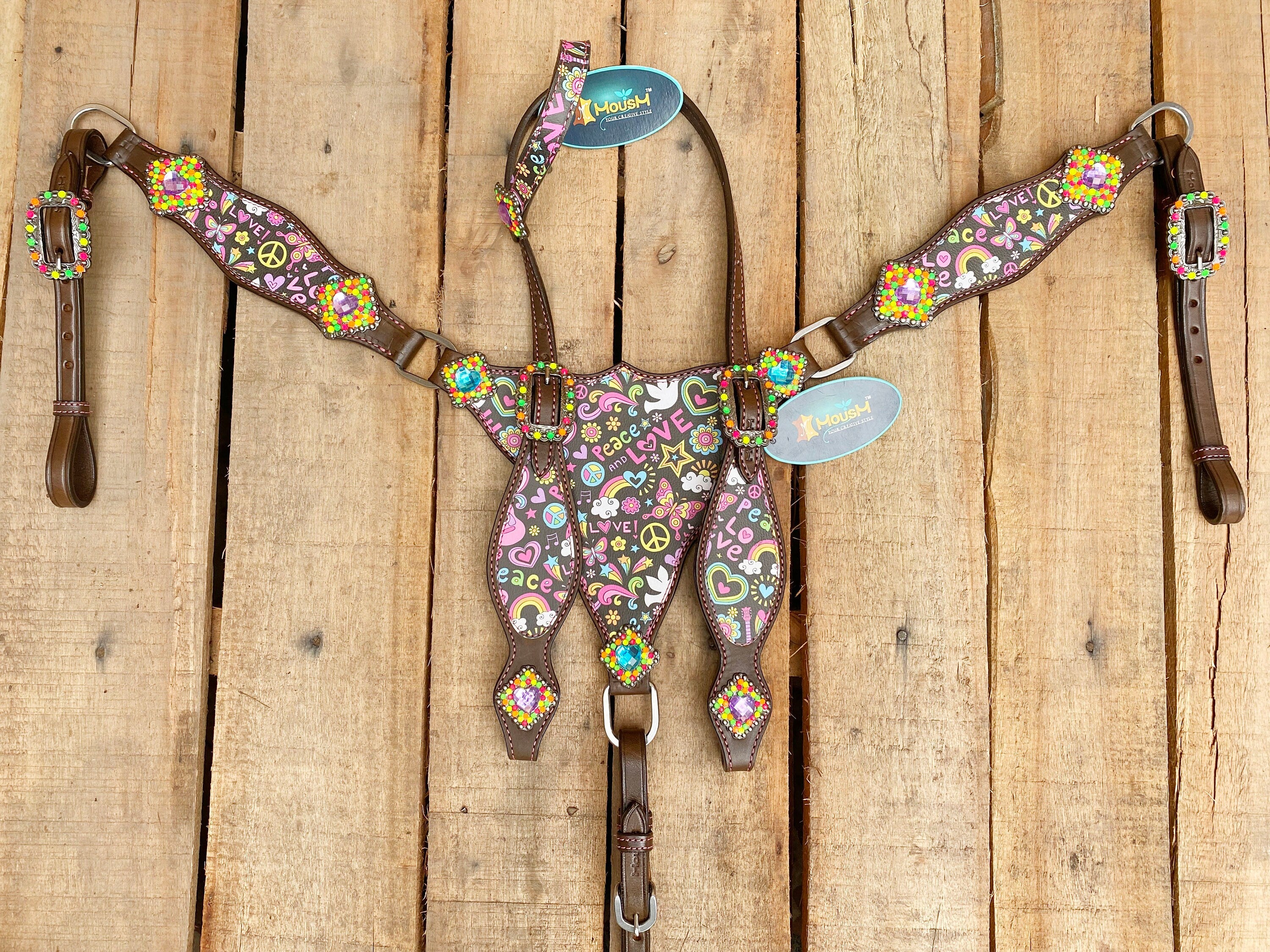 MOUSM Western Leather Headstall and Breast Collar Set – Valentine&