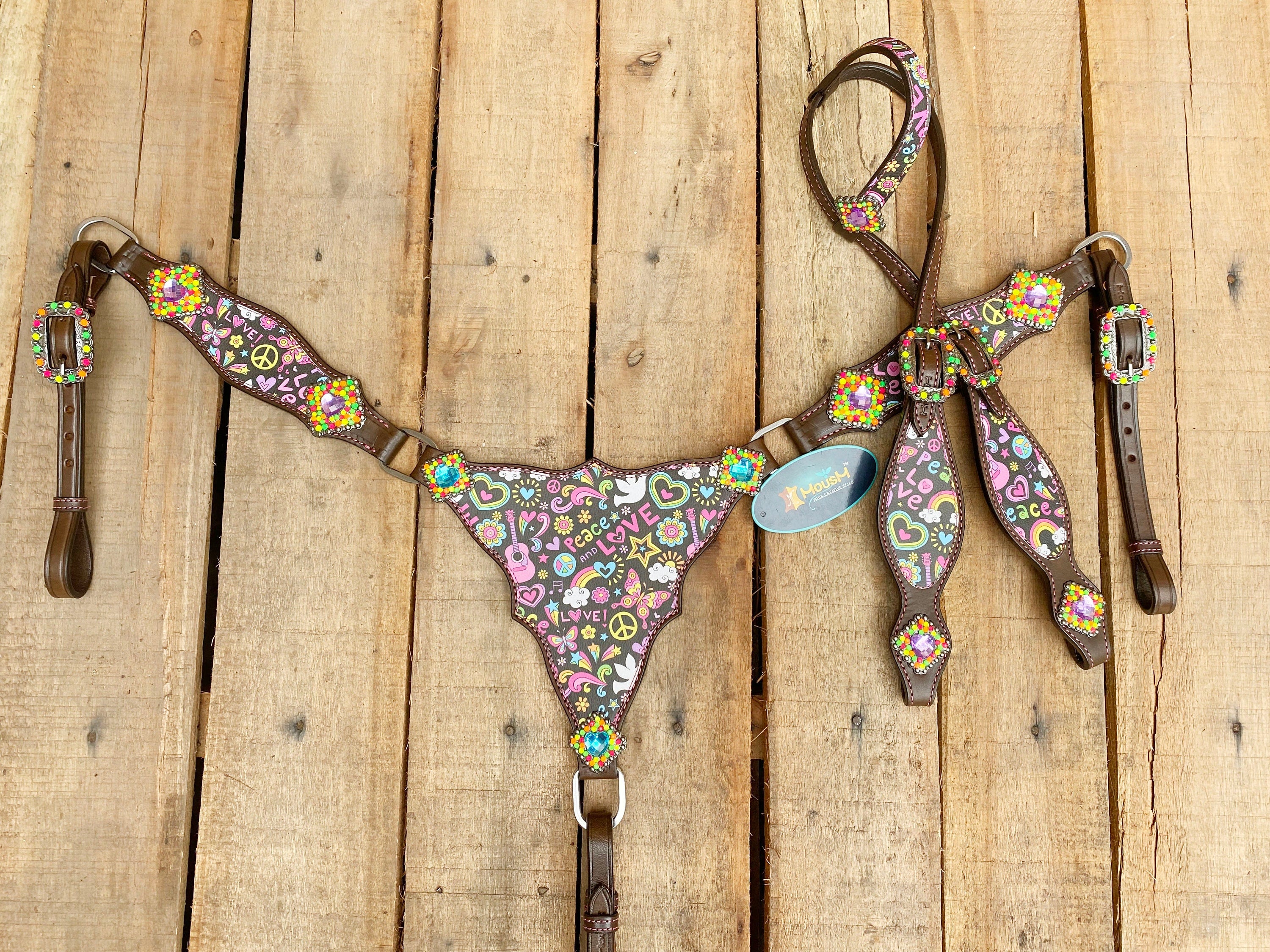 MOUSM Western Leather Headstall and Breast Collar Set – Valentine&