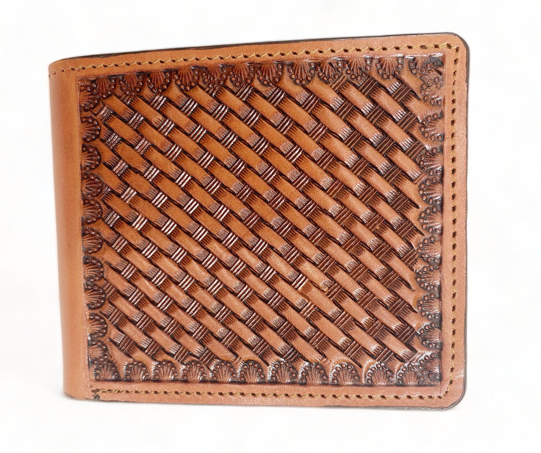 MOUSM Wallet Western Mens Leather Wallet for Men Argentina cow leather wallet with basket hand-tooled Premium Wallet