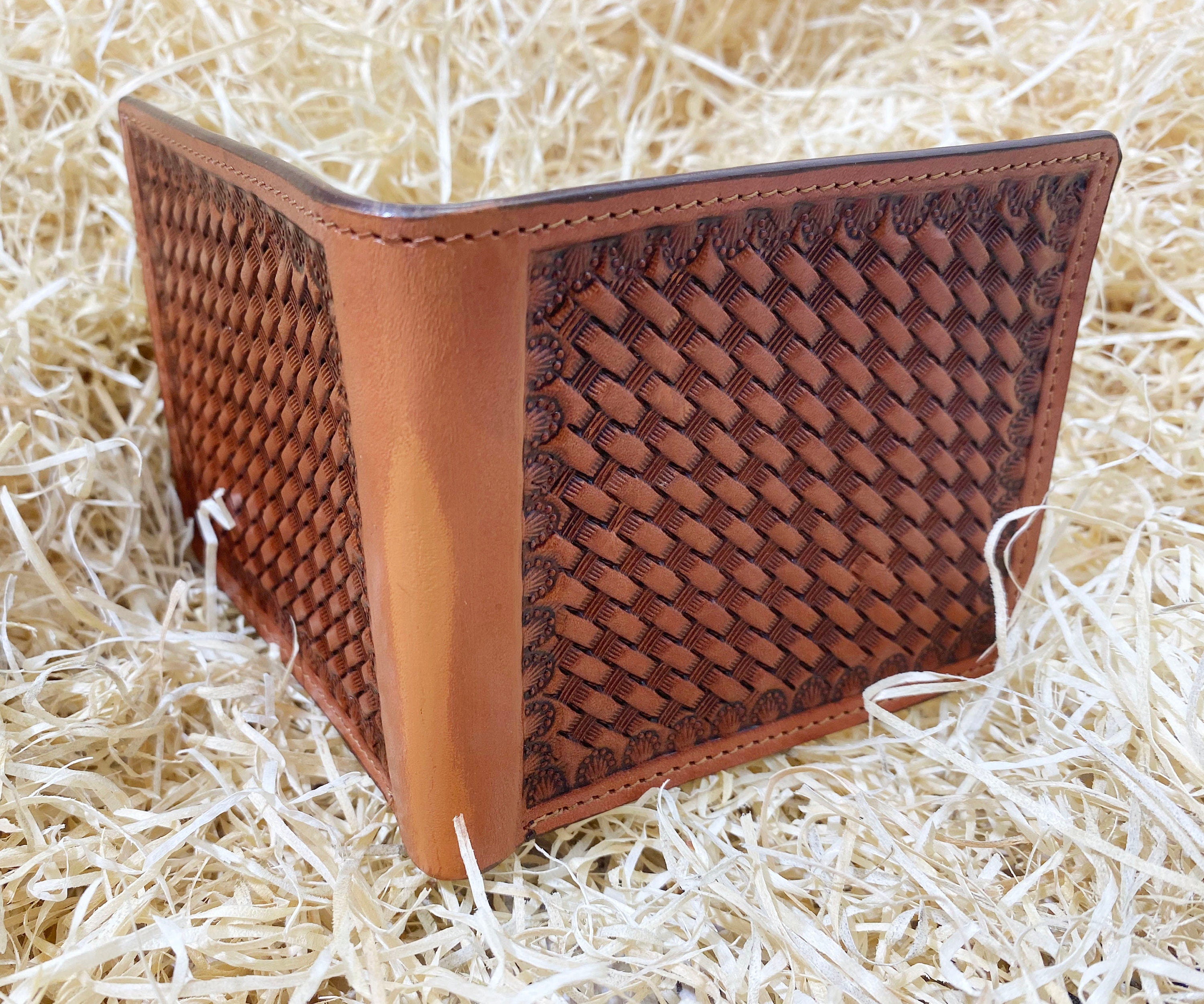 MOUSM Wallet Western Mens Leather Wallet for Men Argentina cow leather wallet with basket hand-tooled Premium Wallet