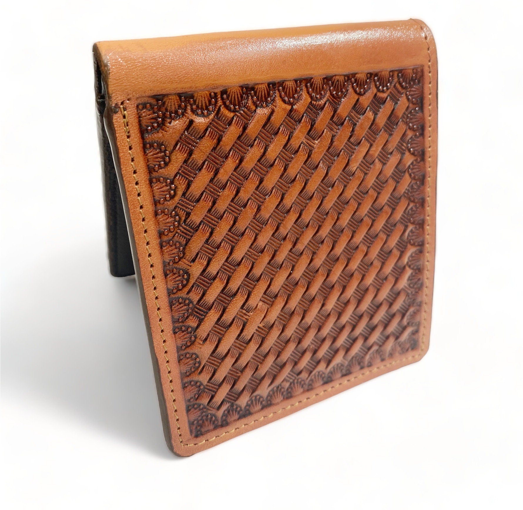 MOUSM Wallet Western Mens Leather Wallet for Men Argentina cow leather wallet with basket hand-tooled Premium Wallet