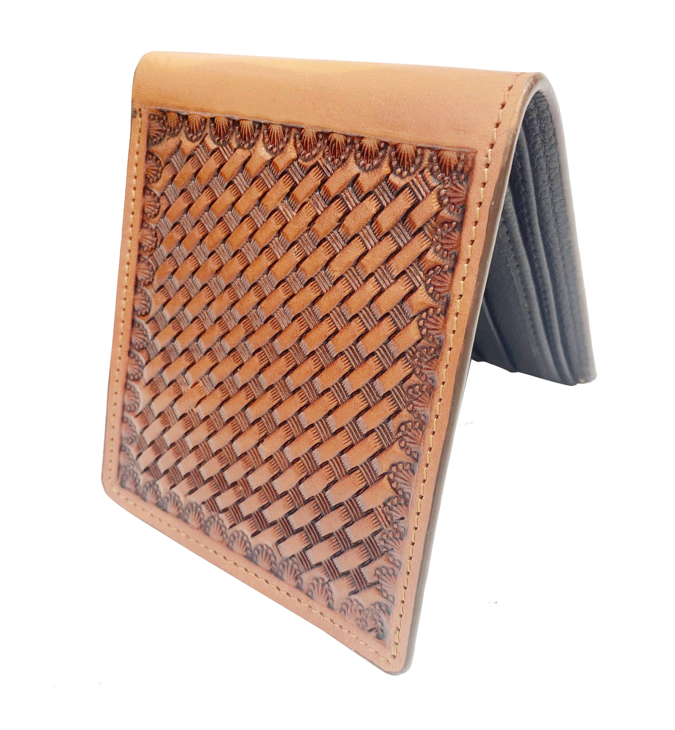 MOUSM Wallet Western Mens Leather Wallet for Men Argentina cow leather wallet with basket hand-tooled Premium Wallet