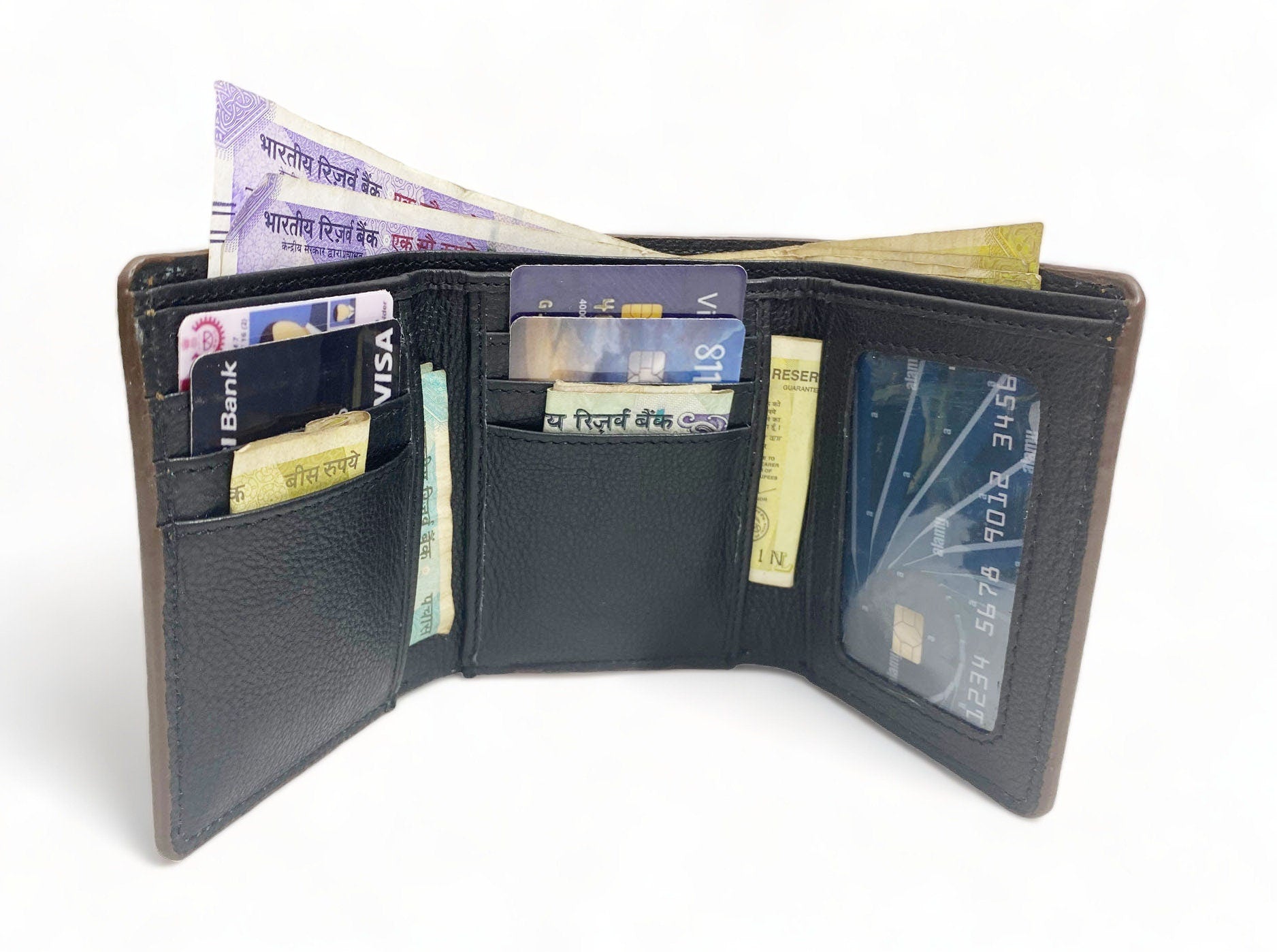 MOUSM Wallet Western Mens Leather Wallet for Men Argentina cow leather with OAK fruit carving leather wallet