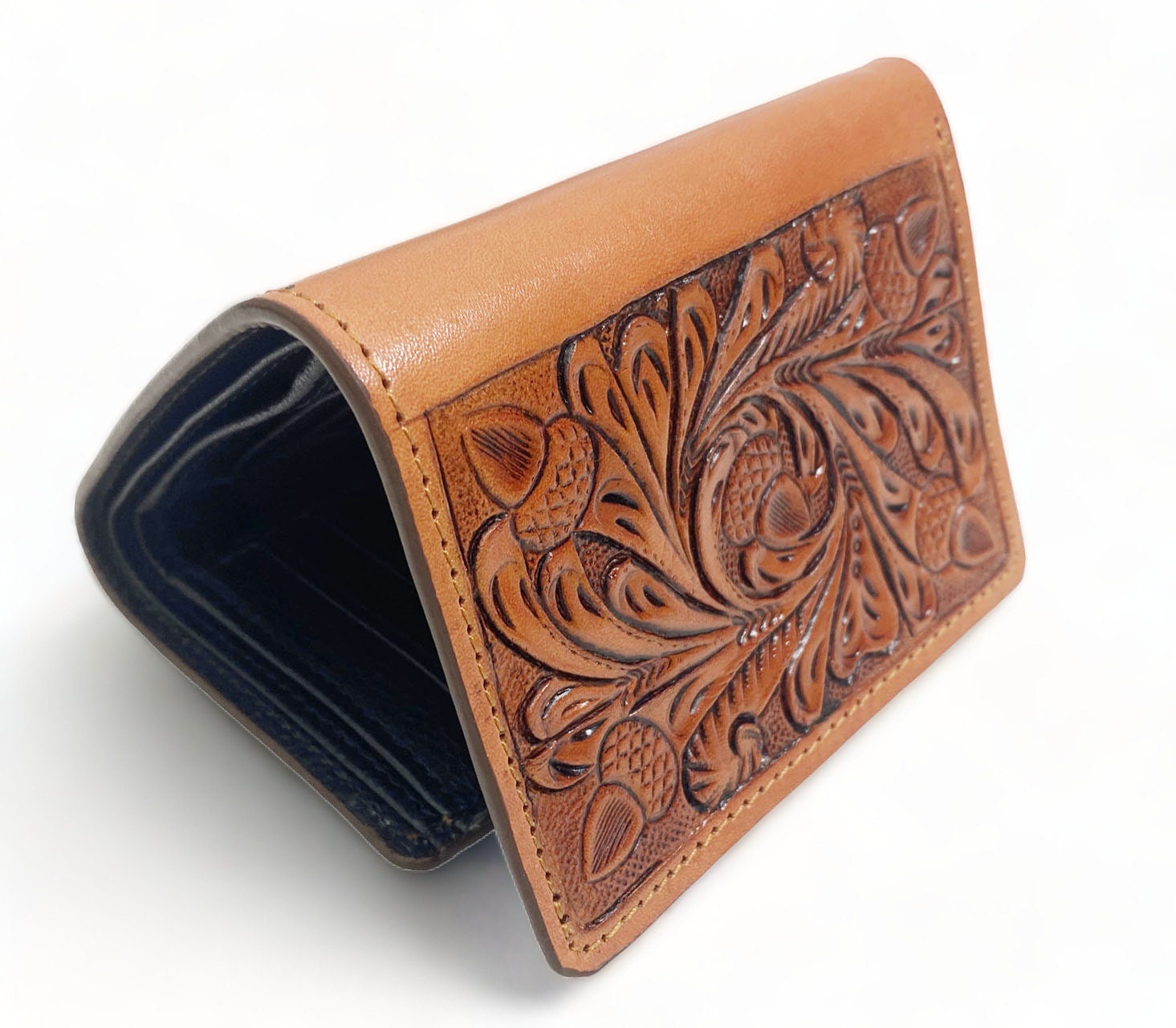 MOUSM Wallet Western Mens Leather Wallet for Men Argentina cow leather with OAK fruit carving leather wallet